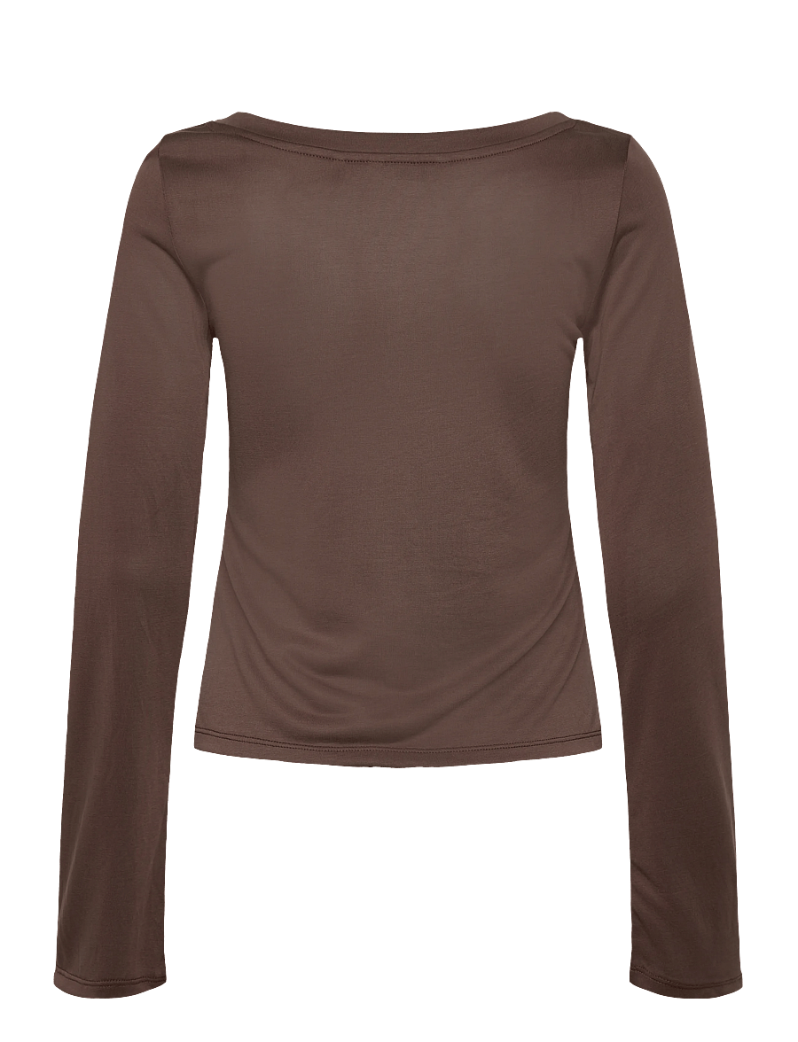 Monki - Long-Sleeved V-neck Top - long-sleeved tops - mole dark - 1