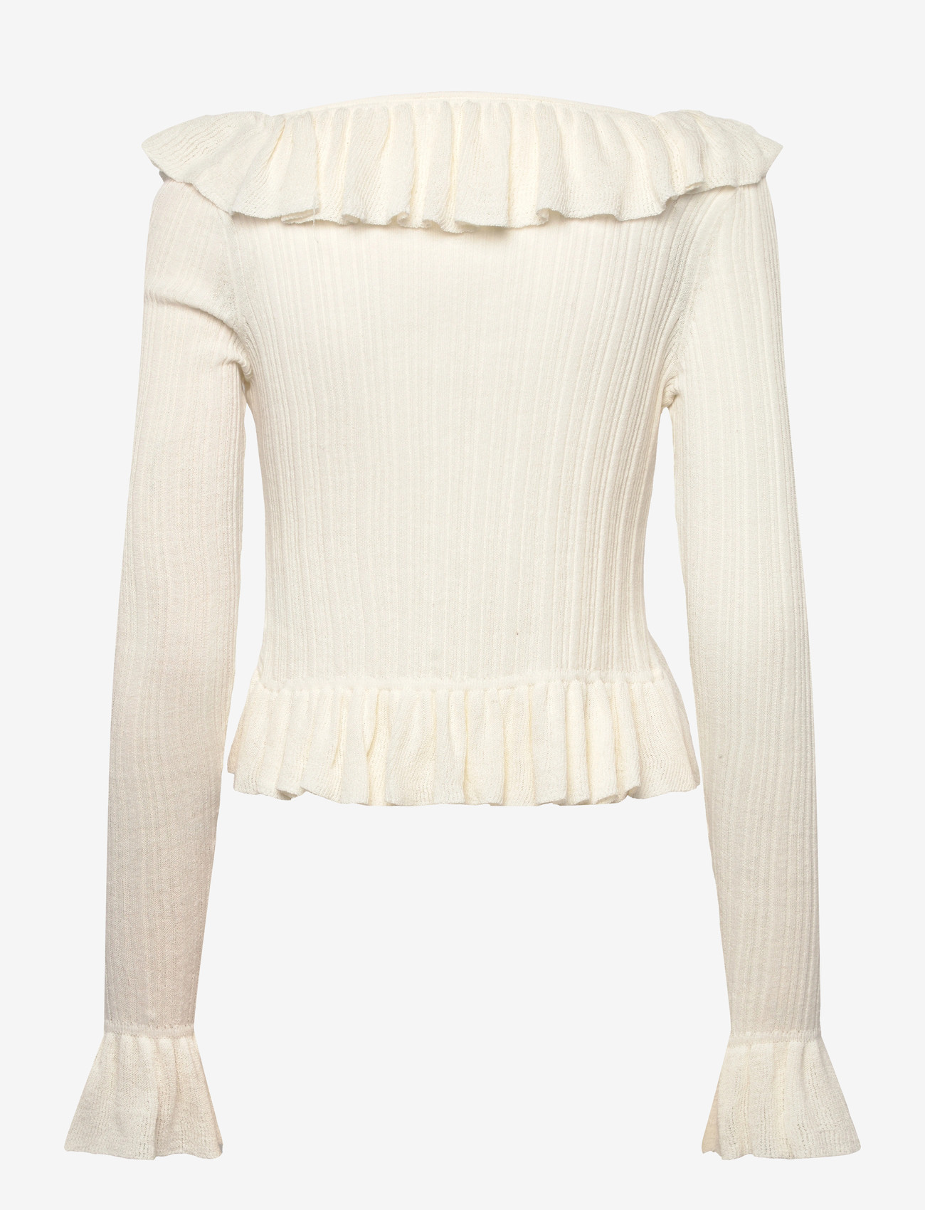 Monki - Frilled Knitted V-neck Cardigan - cardigans - white dusty light - 1