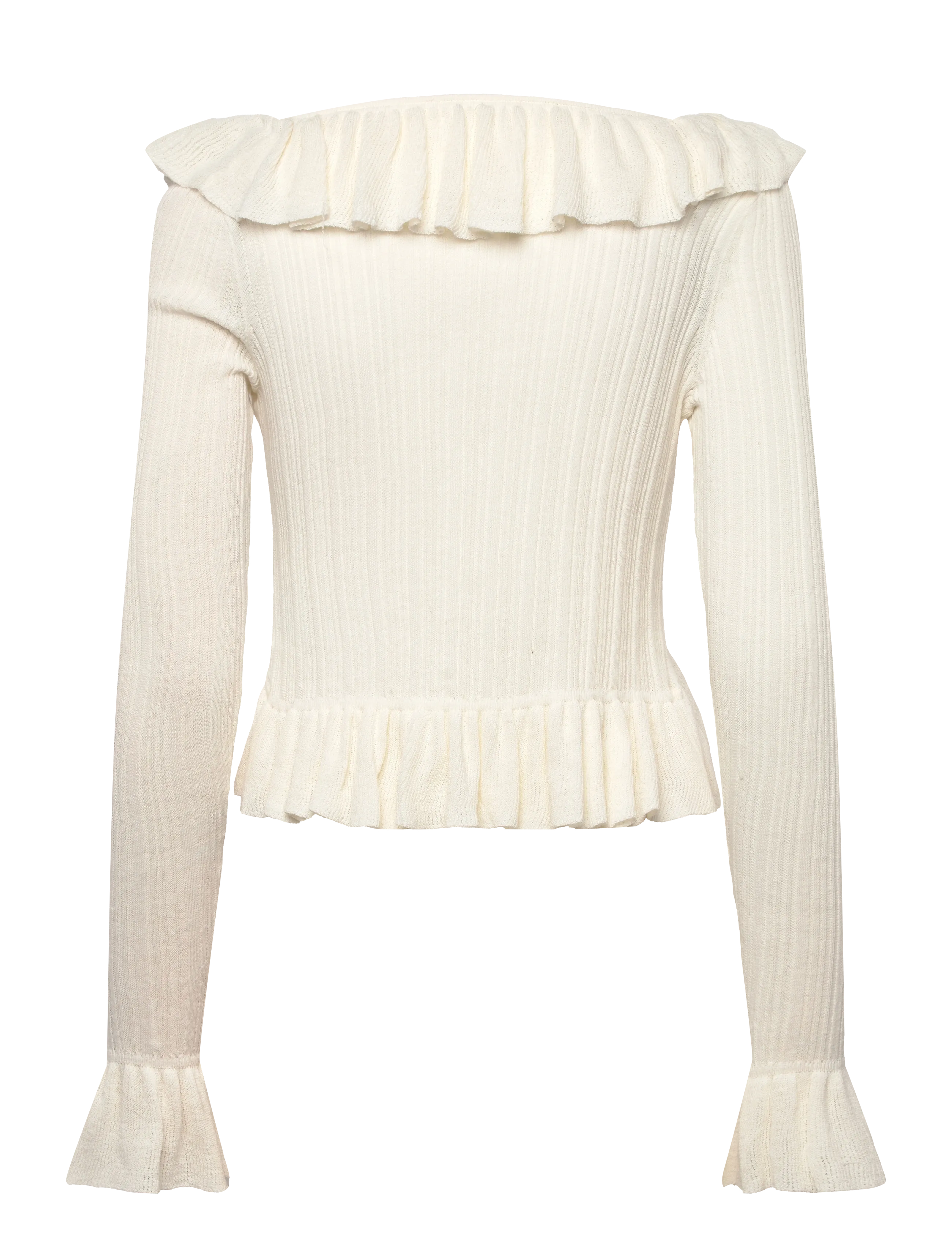 Monki - Frilled Knitted V-neck Cardigan - cardigans - white dusty light - 1