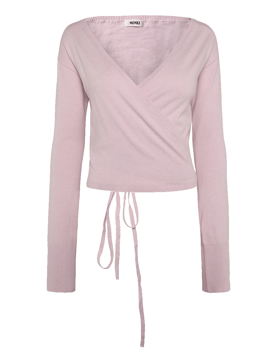 Monki - V-Neck Wrap Knit Cardigan - cardigans - pink dusty light - 0