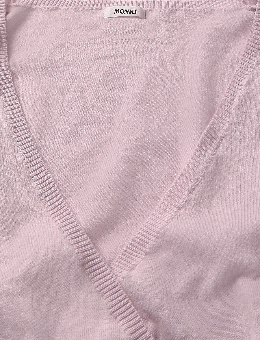 Monki - V-Neck Wrap Knit Cardigan - cardigans - pink dusty light - 2