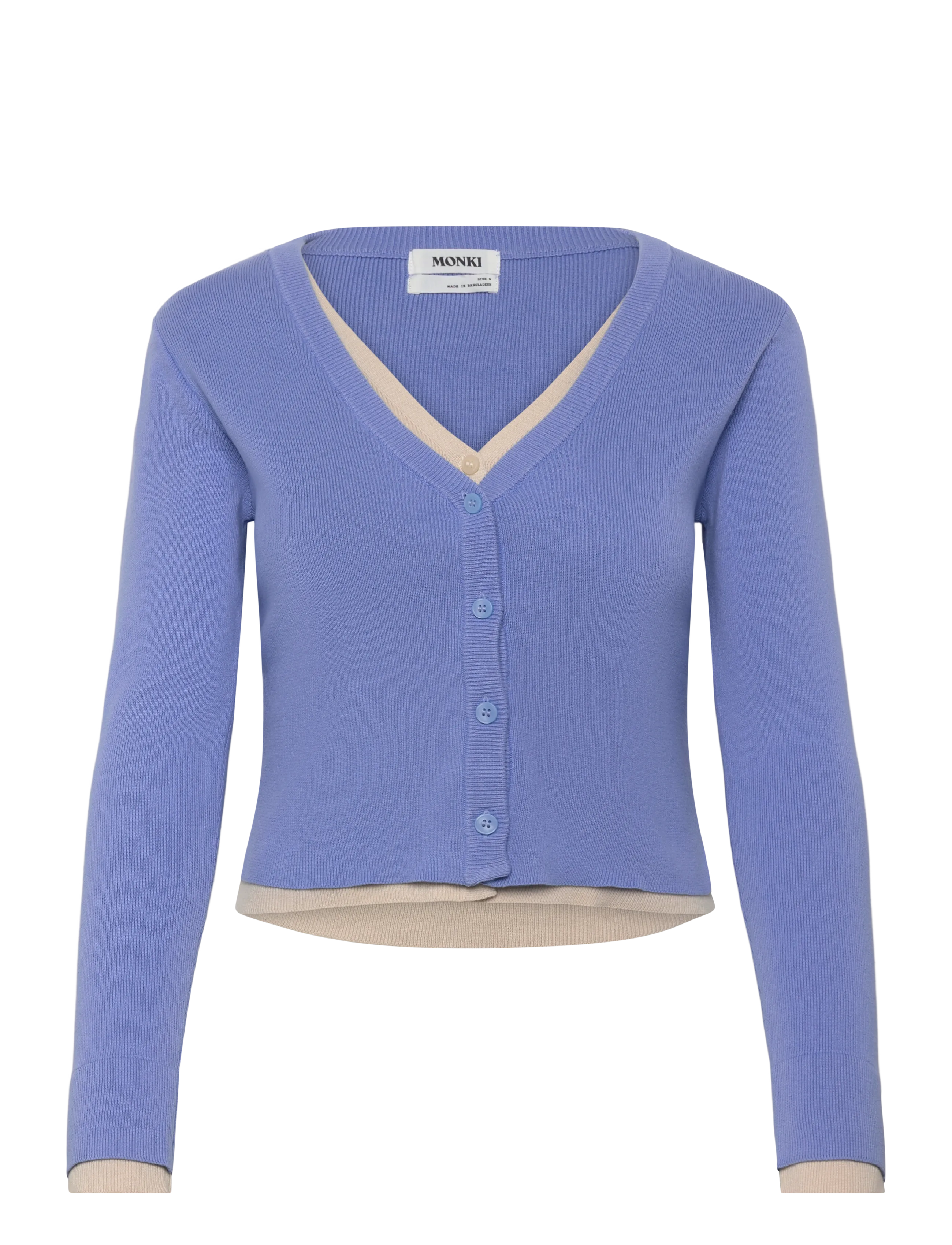 Monki Knitted Double-Layered V-Neck Cardigan, XS, Blue, Strik > Cardigans, Dame