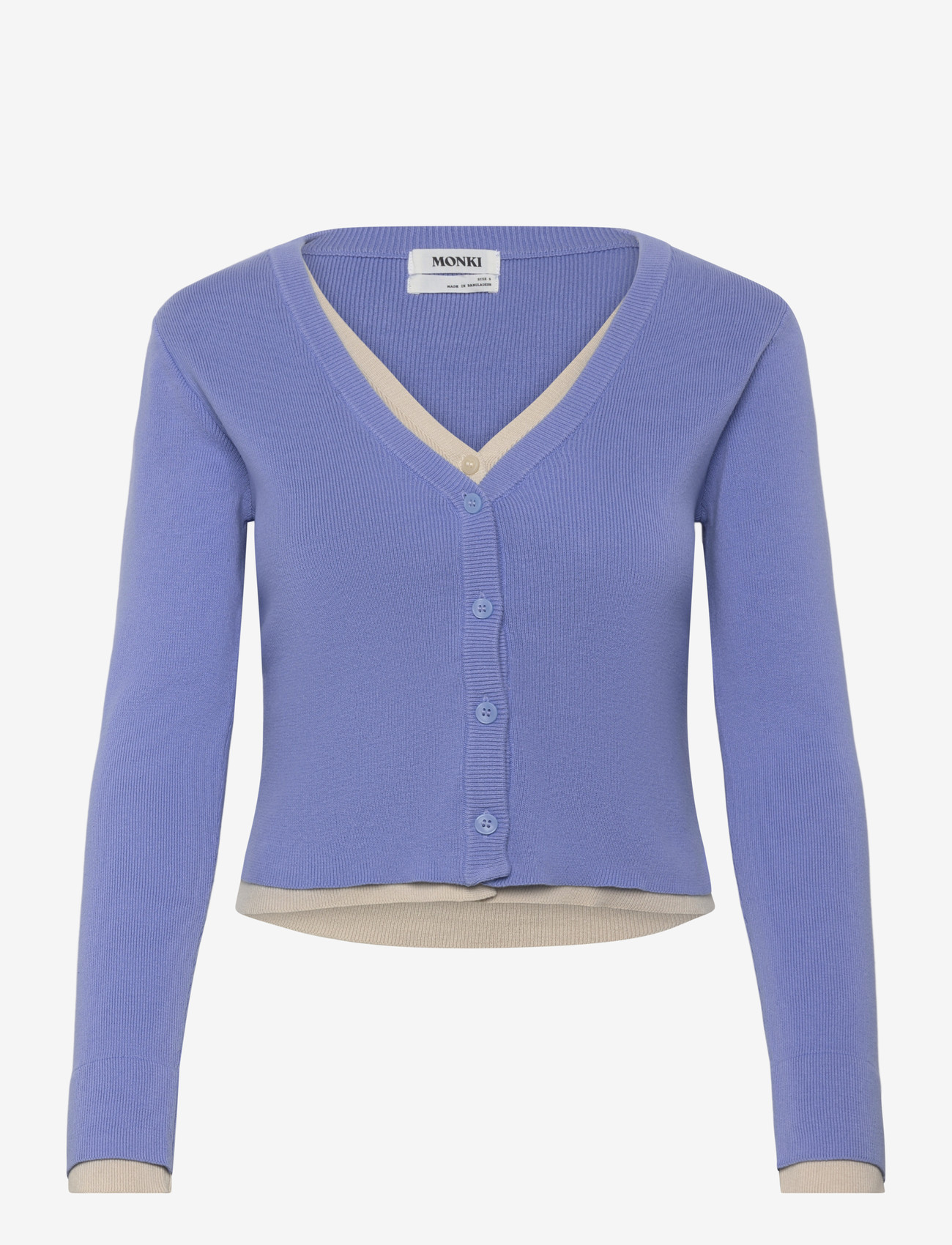Monki - Knitted Double-Layered V-neck Cardigan - cardigans - blue medium - 0