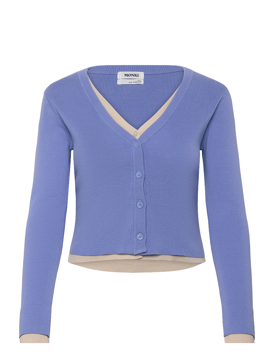 Monki - Knitted Double-Layered V-neck Cardigan - strickjacken - blue medium - 0