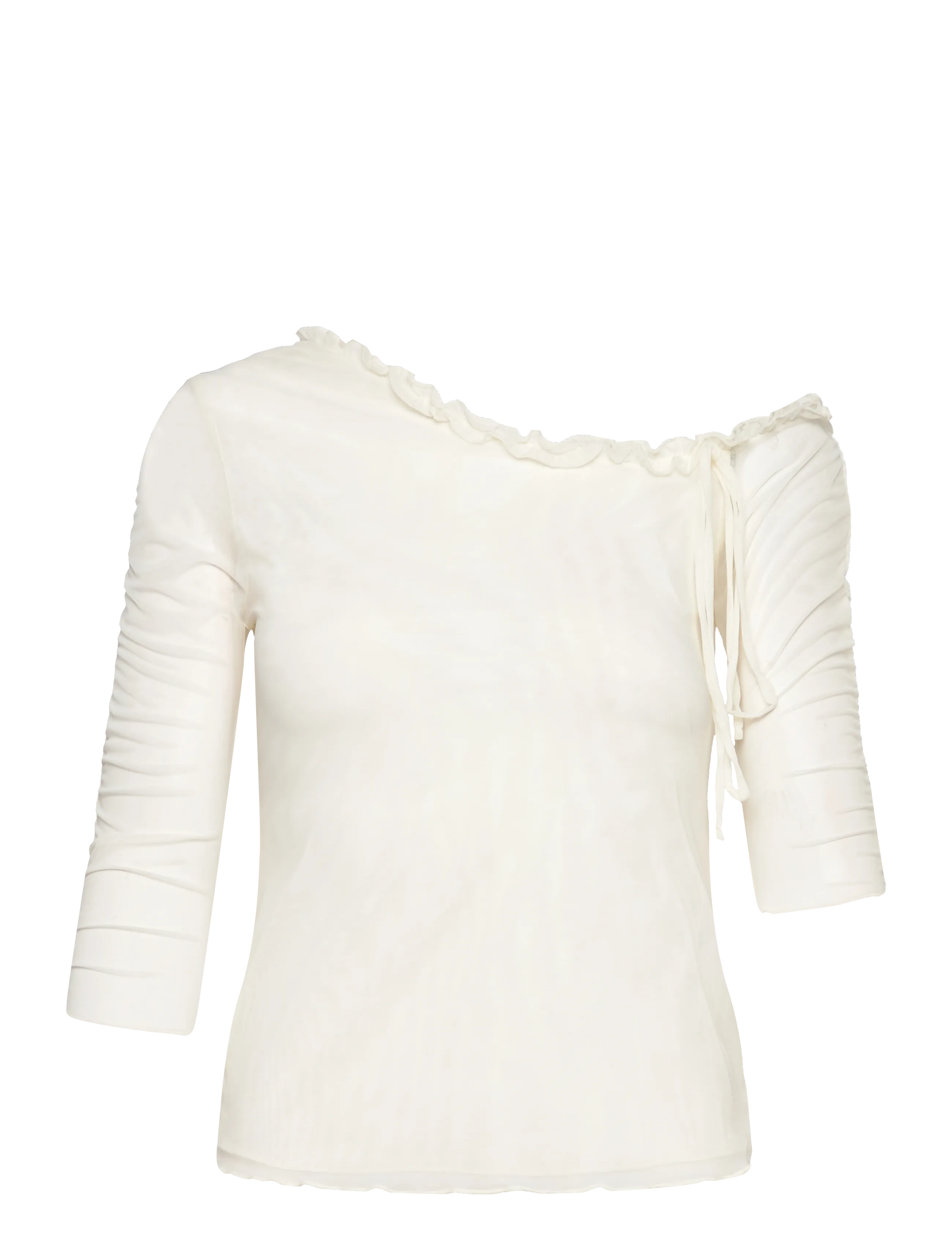 Monki Asymmetric Off-Shoulder Three-Quarter Sleeve Top, L, T-shirts & Oberteile, Weiß - Long-sleeved, Frauen