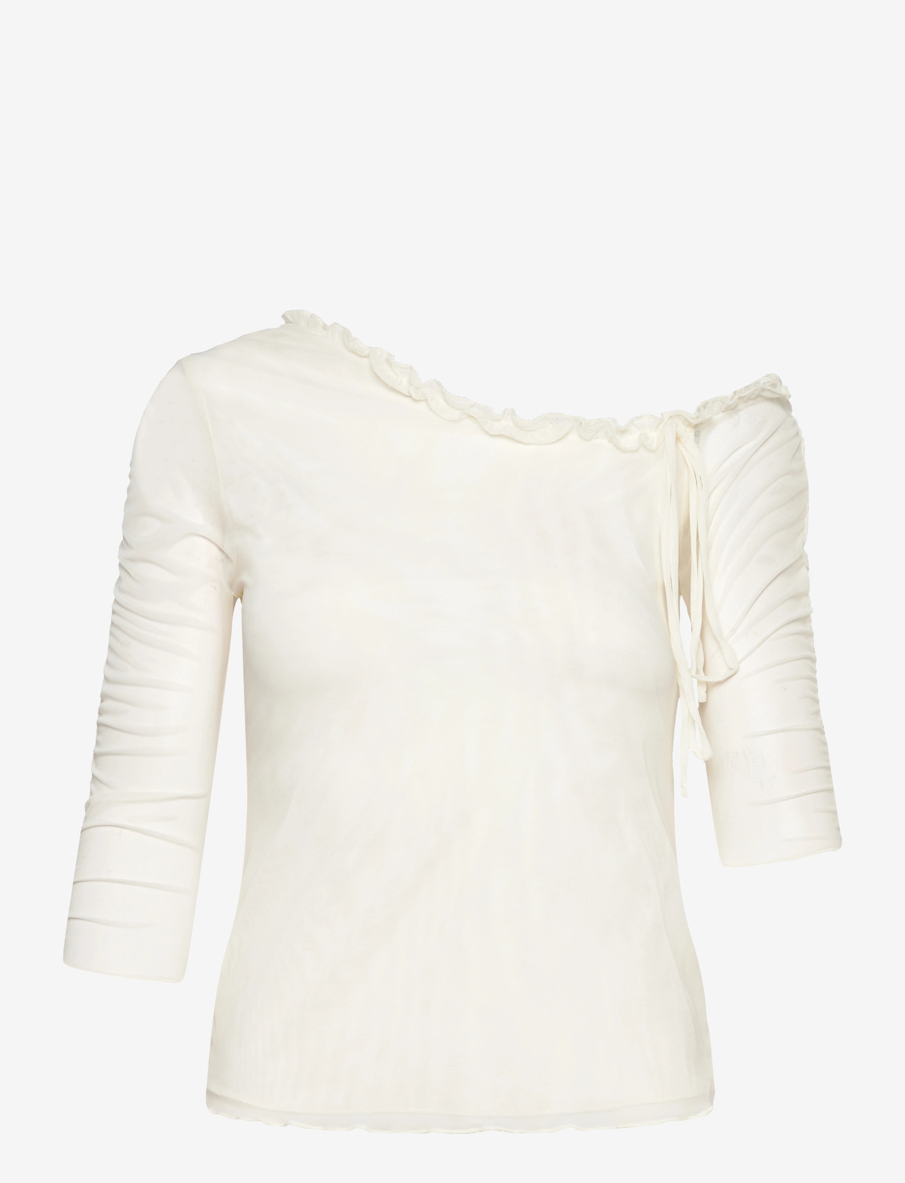 Monki - Asymmetric Off-Shoulder Three-Quarter Sleeve Top - langærmede toppe - white dusty light - 0