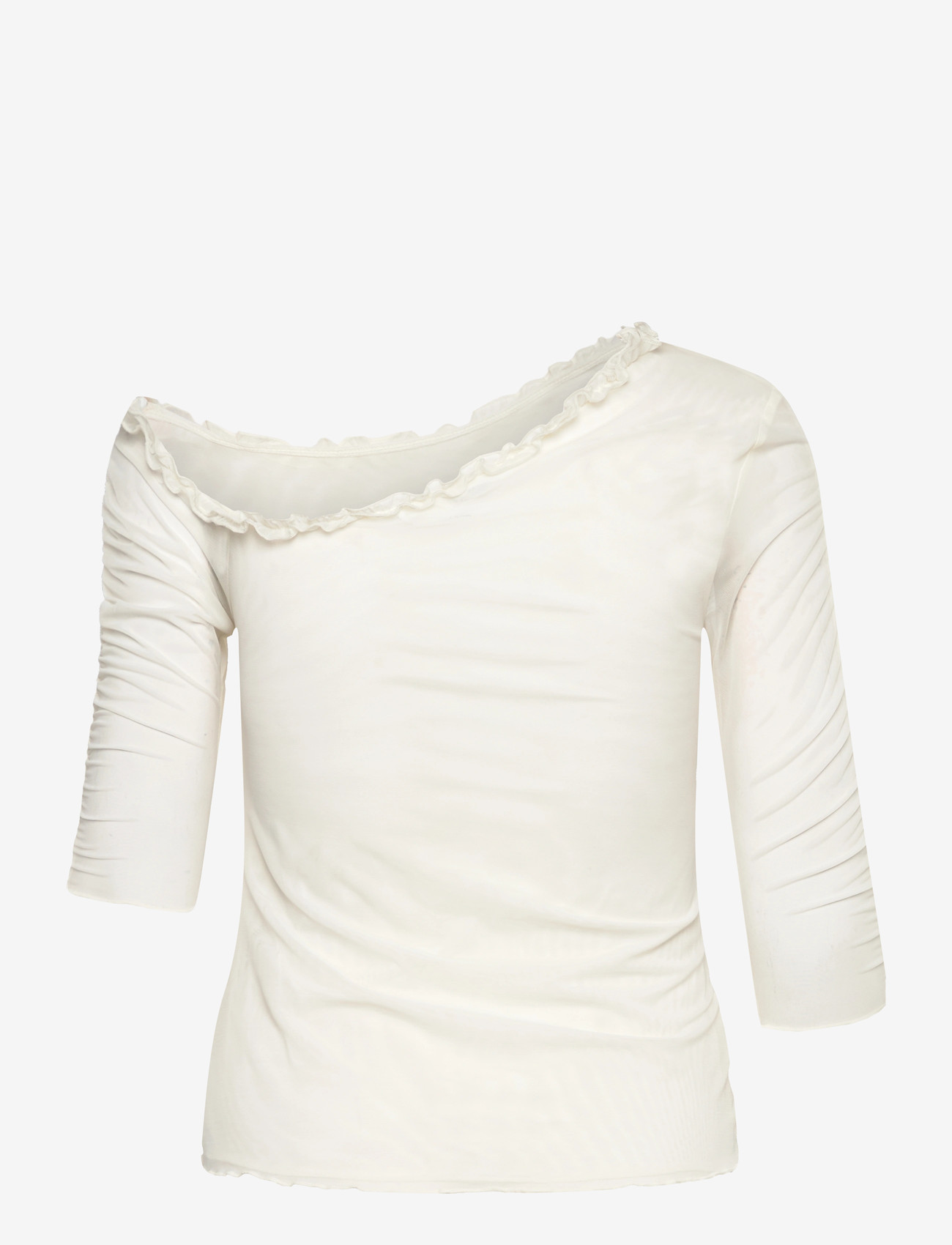 Monki - Asymmetric Off-Shoulder Three-Quarter Sleeve Top - langærmede toppe - white dusty light - 1