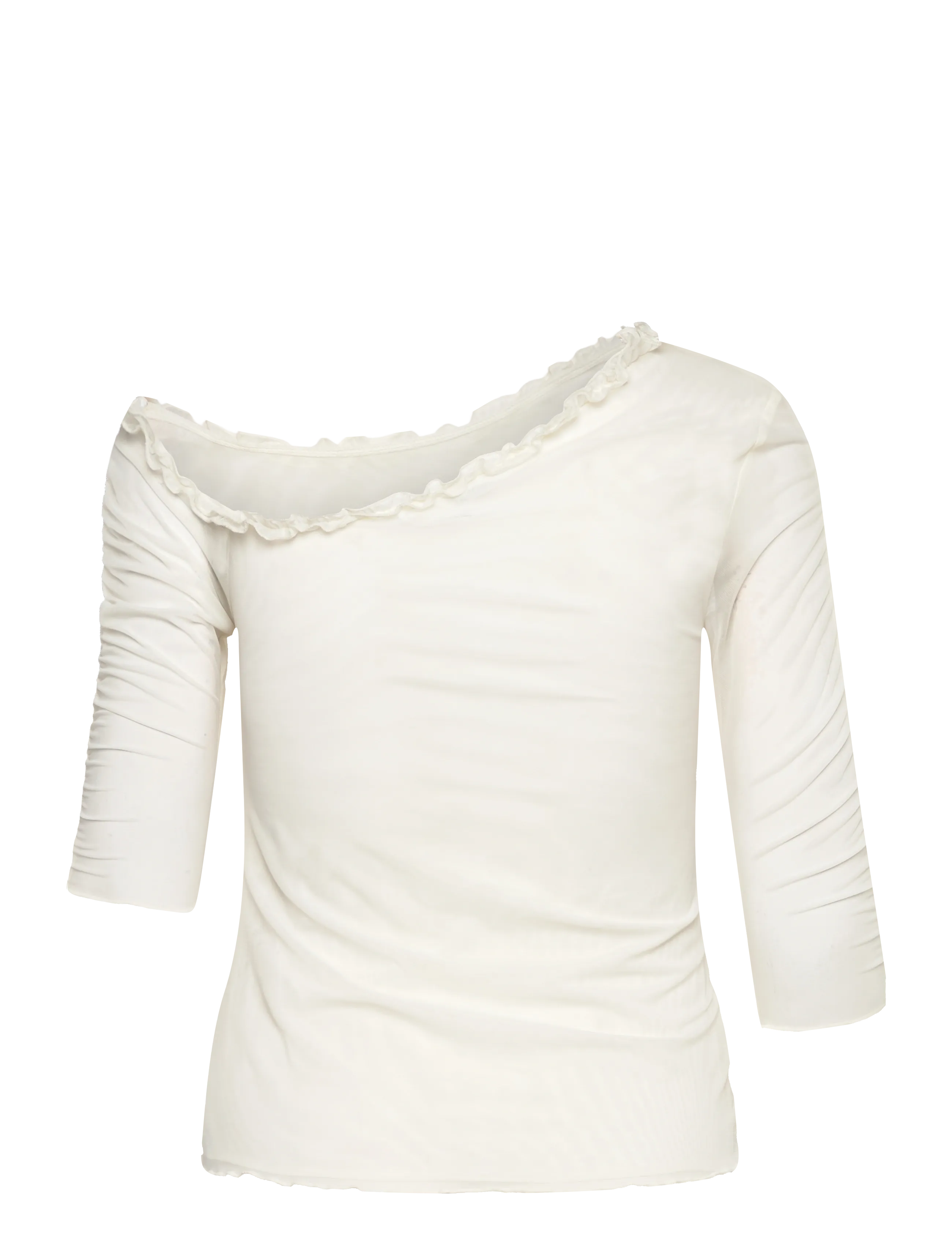 Monki - Asymmetric Off-Shoulder Three-Quarter Sleeve Top - long-sleeved tops - white dusty light - 1