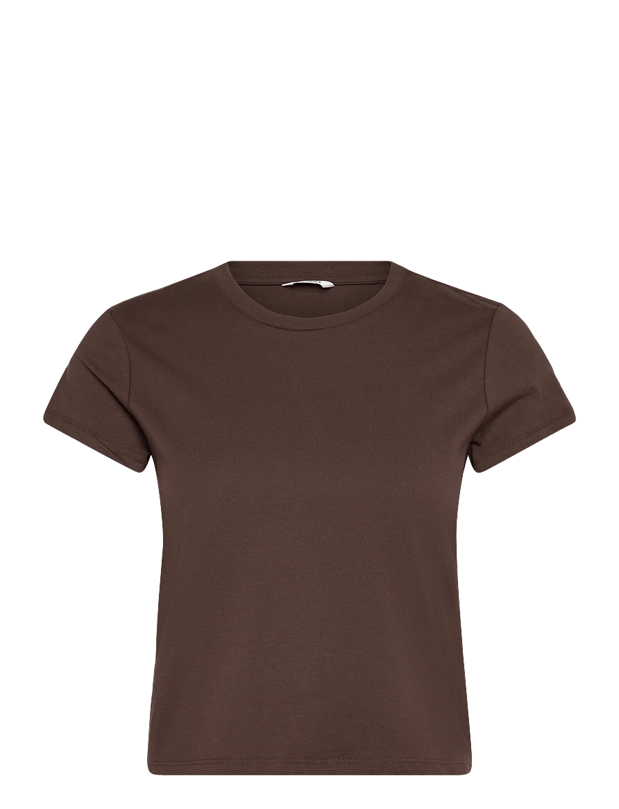 Monki - Regular Fit Mini T-shirt - crop tops - brown dark - 0