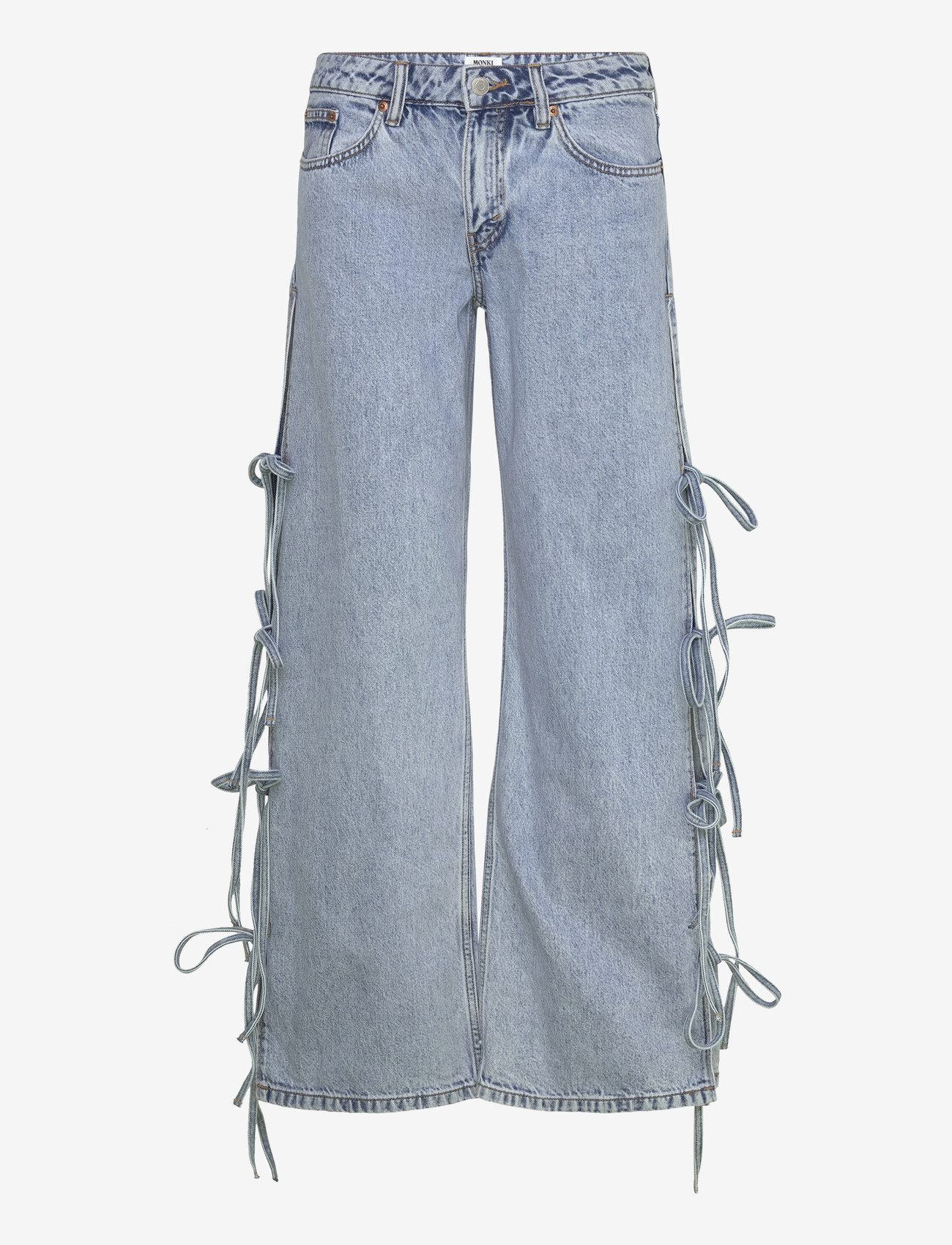 Monki - Imoo Low Rise Loose Wide Leg Bow Jeans - brede jeans - denim blue medium - 1
