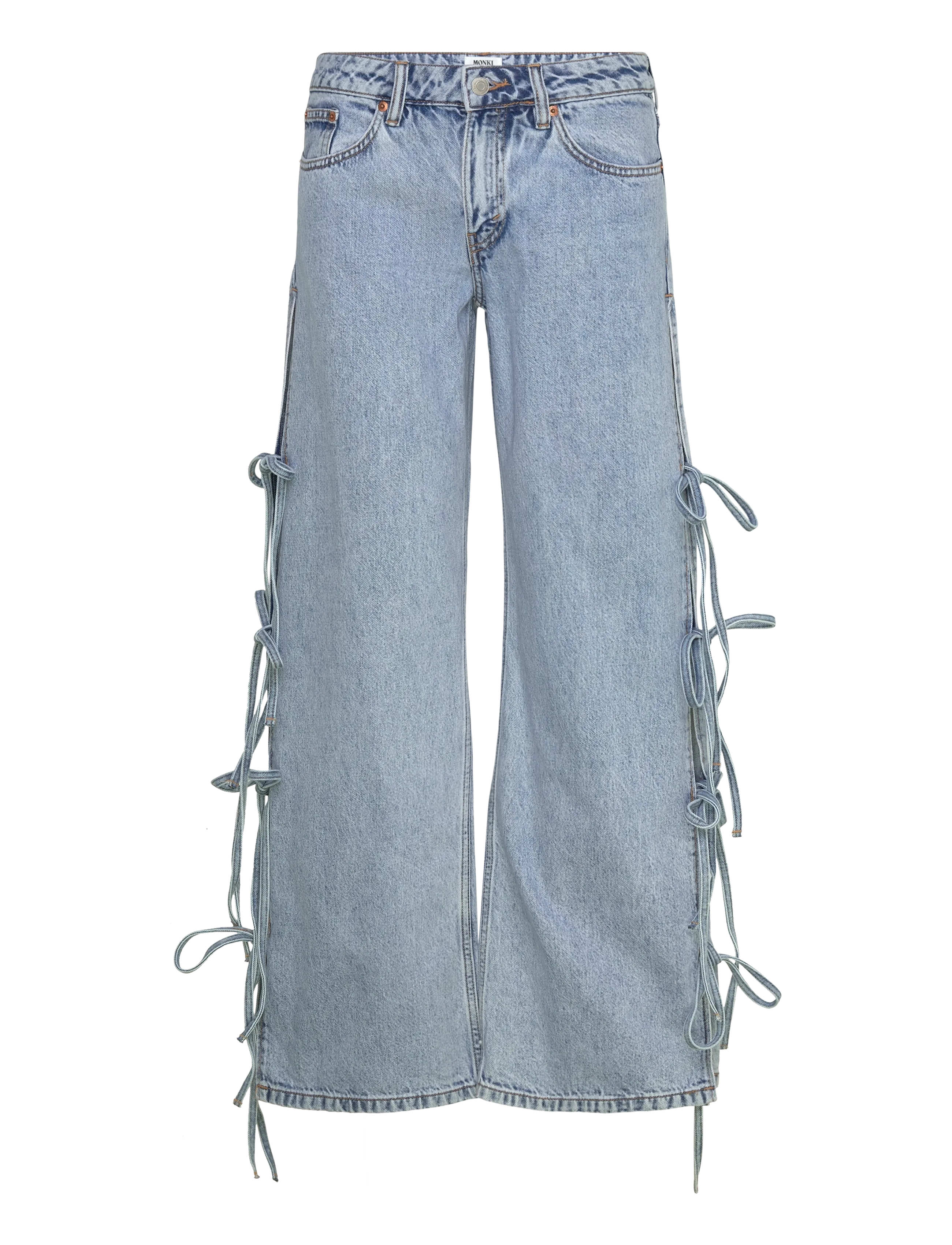 Monki Imoo Low Rise Loose Wide Leg Bow Jeans - Jaunumi - DENIM BLUE MEDIUM / blue