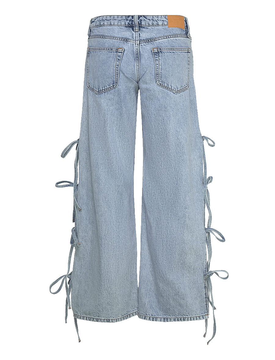 Monki - Imoo Low Rise Loose Wide Leg Bow Jeans - wide leg jeans - denim blue medium - 2