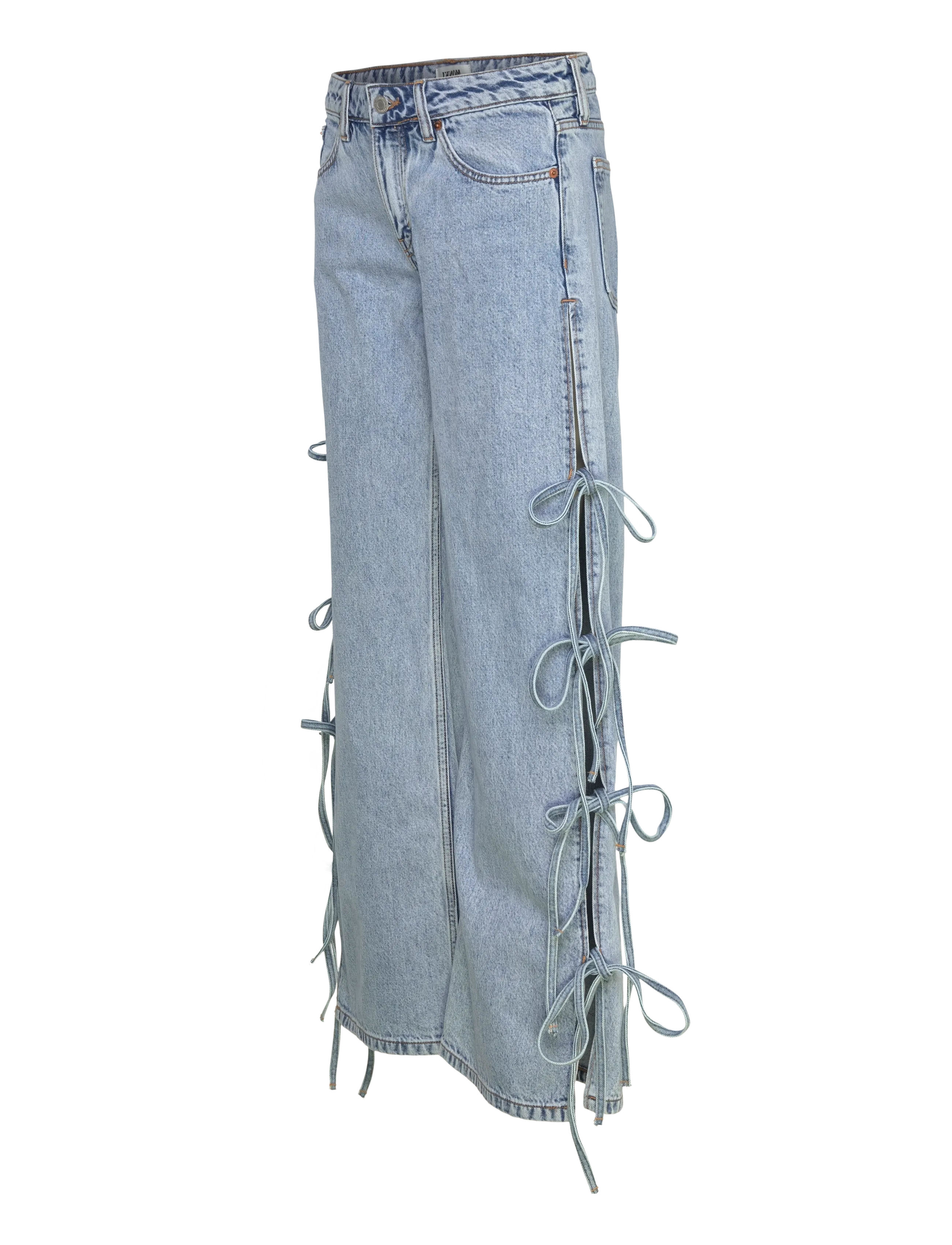 Monki - Imoo Low Rise Loose Wide Leg Bow Jeans - brede jeans - denim blue medium - 3