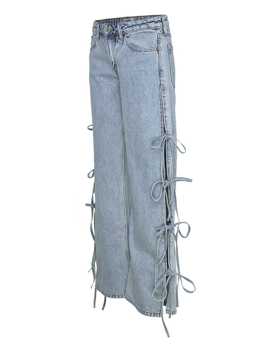 Monki - Imoo Low Rise Loose Wide Leg Bow Jeans - wide leg jeans - denim blue medium - 3