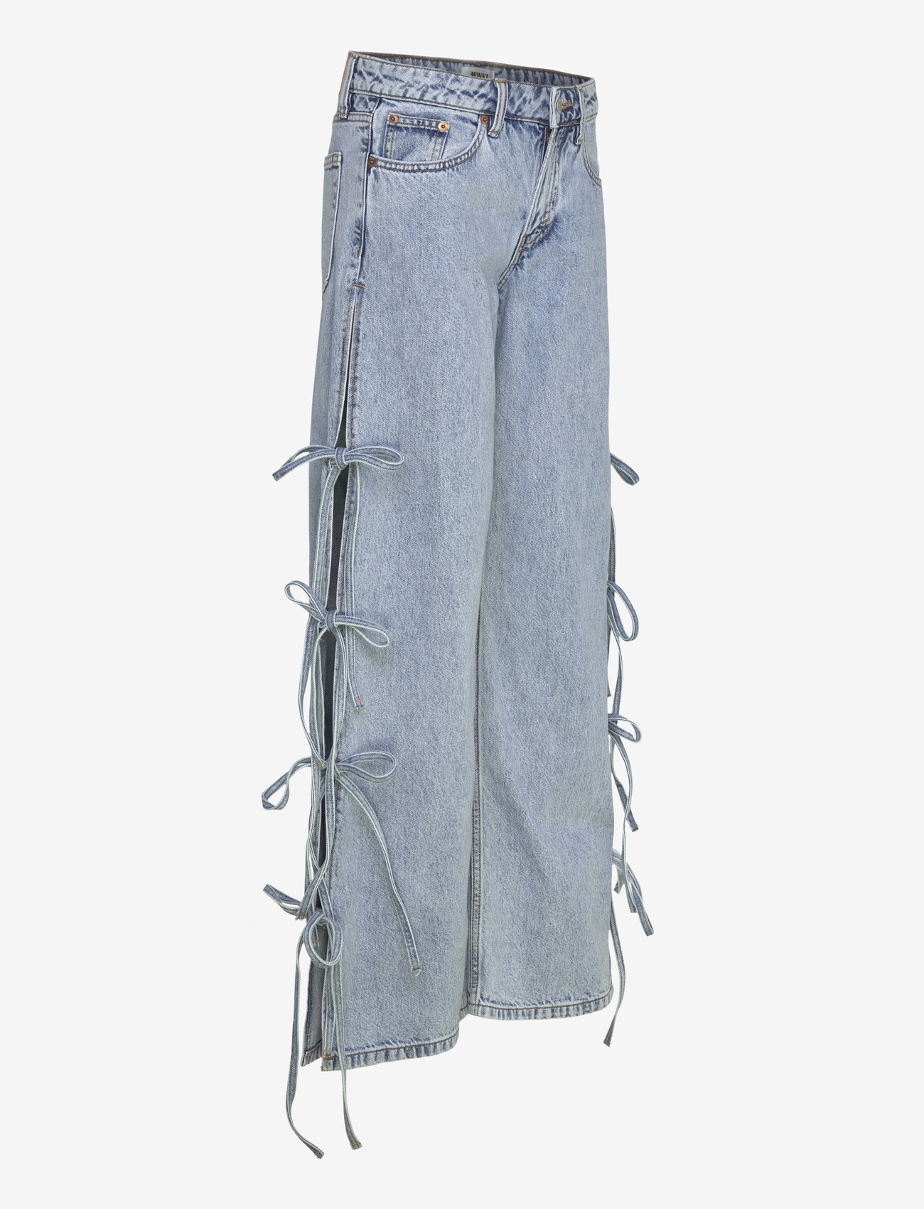Monki - Imoo Low Rise Loose Wide Leg Bow Jeans - brede jeans - denim blue medium - 4