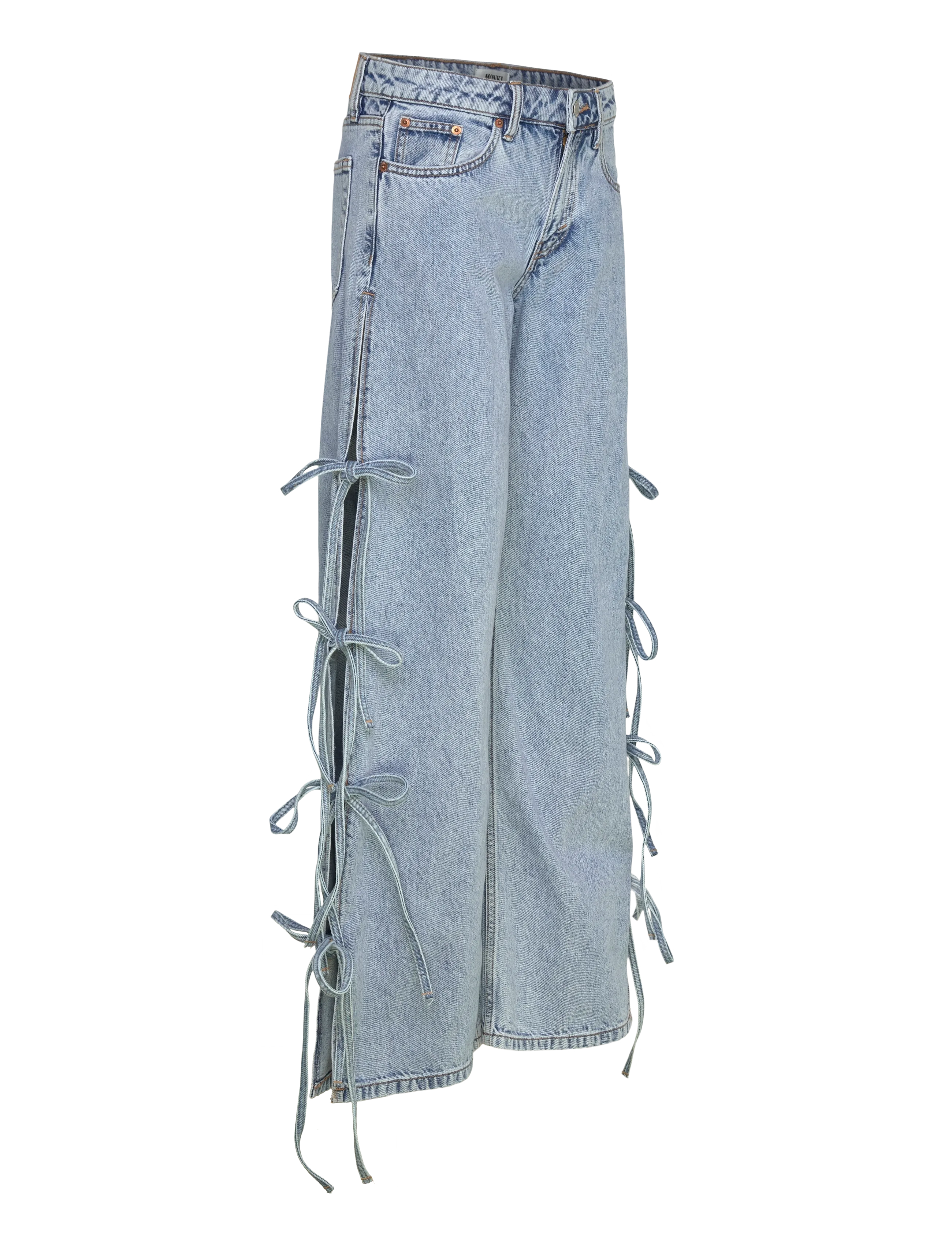 Monki - Imoo Low Rise Loose Wide Leg Bow Jeans - brede jeans - denim blue medium - 4