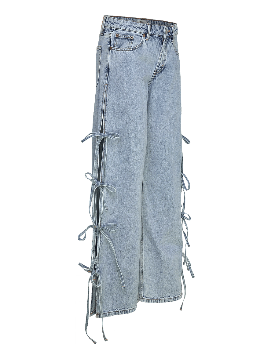 Monki - Imoo Low Rise Loose Wide Leg Bow Jeans - wide leg jeans - denim blue medium - 4