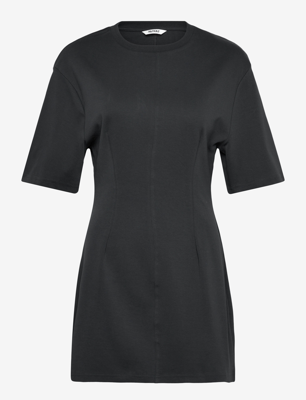 Monki - Short-Sleeved Cotton Mini Dress - t-shirtklänningar - black dark - 0