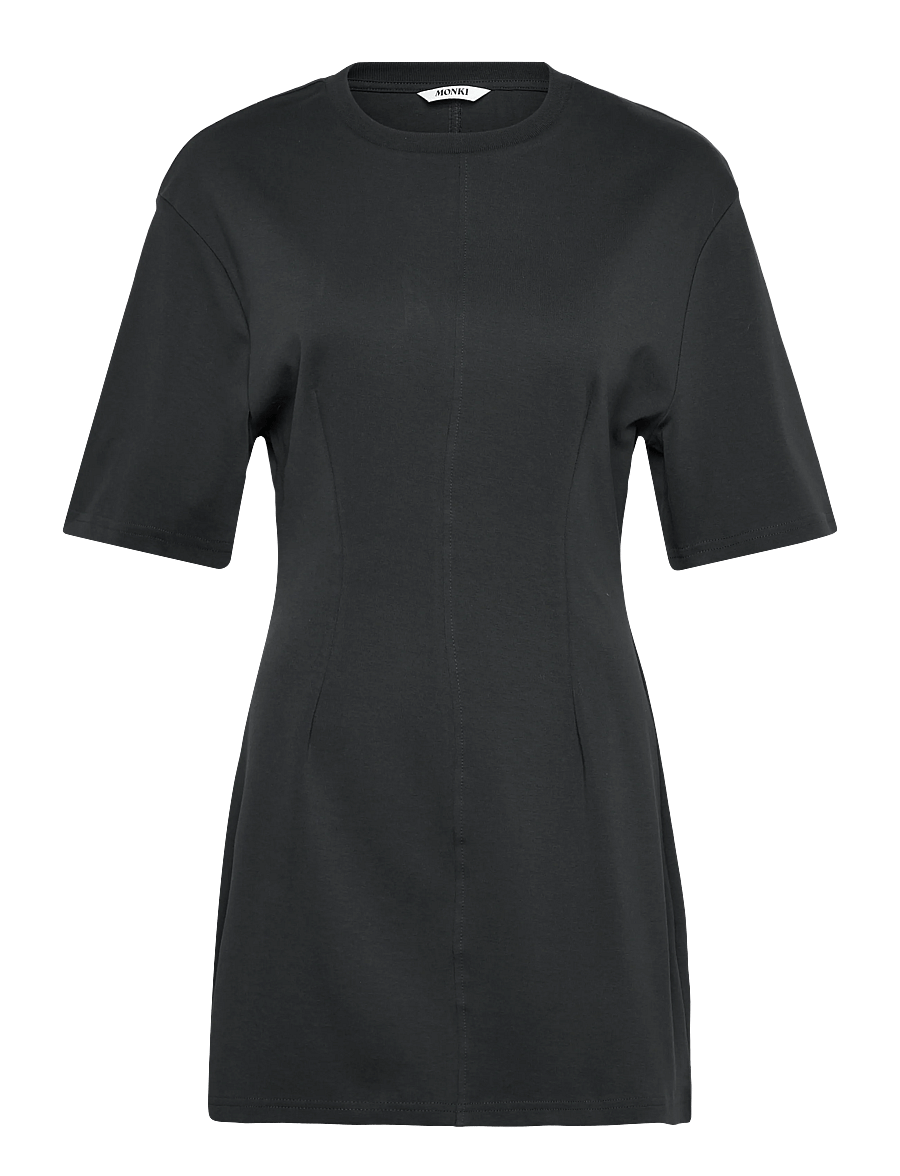 Monki - Short-Sleeved Cotton Mini Dress - konfirmationstøj - black dark - 0