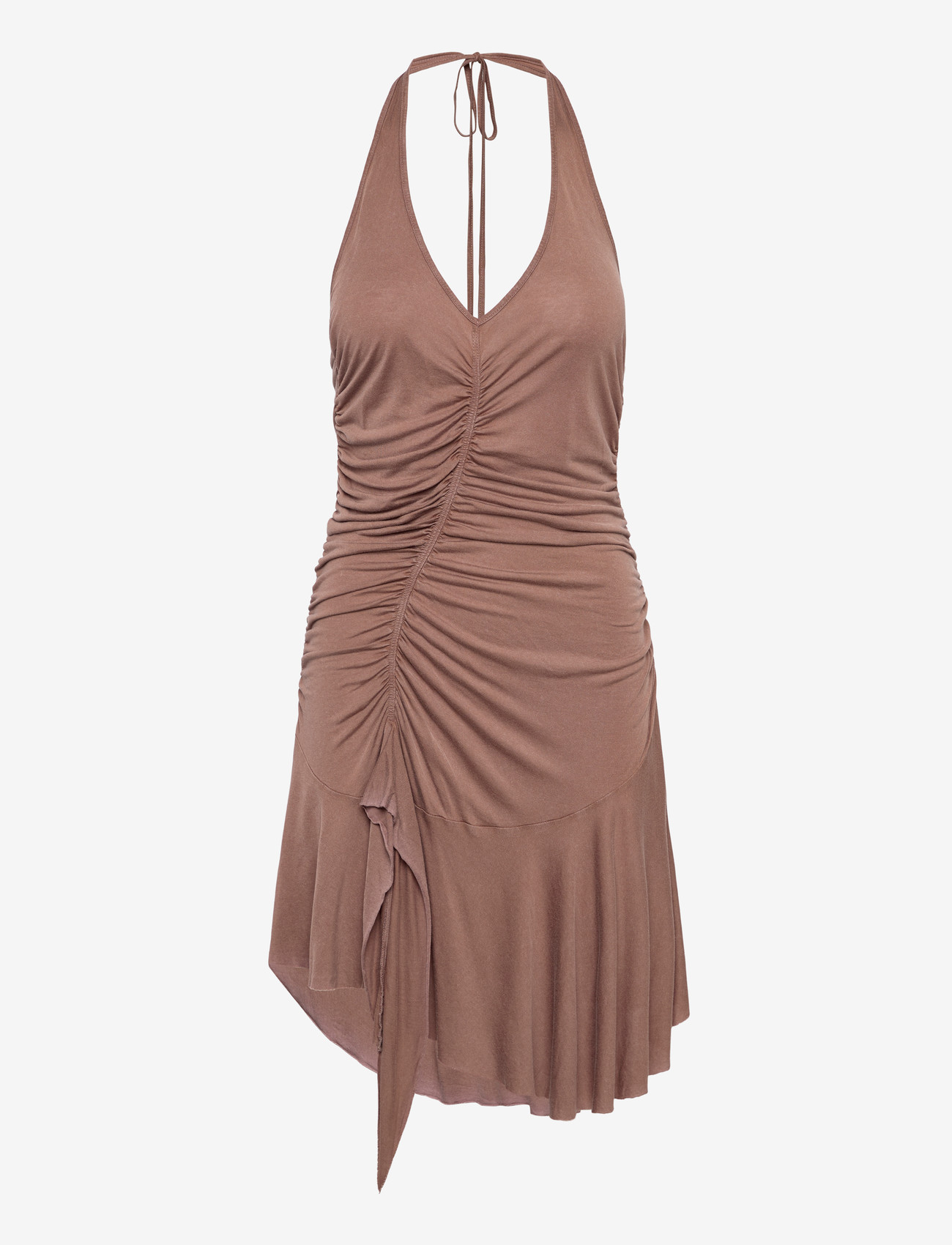 Monki - Ruched Halter Mini Dress - korte kjoler - brown medium dusty - 0