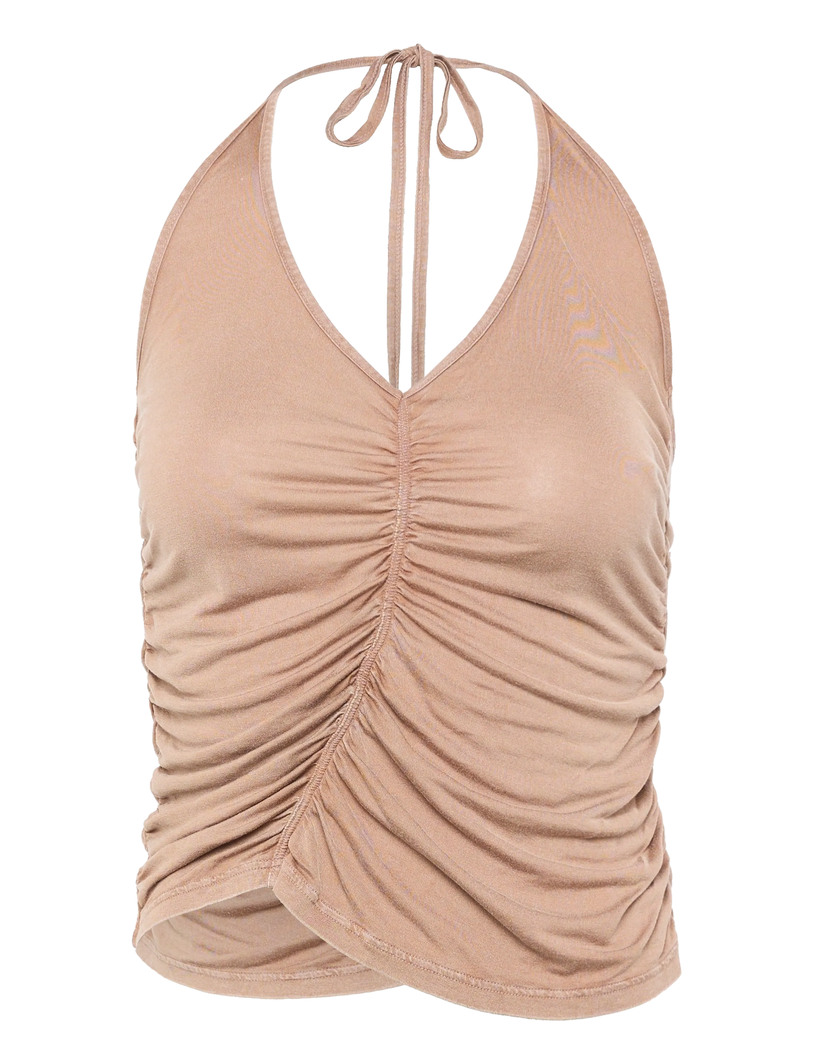 Monki Halterneck Top, Kvinder, Rynket Halterneck Top, Brun, Str: XXS