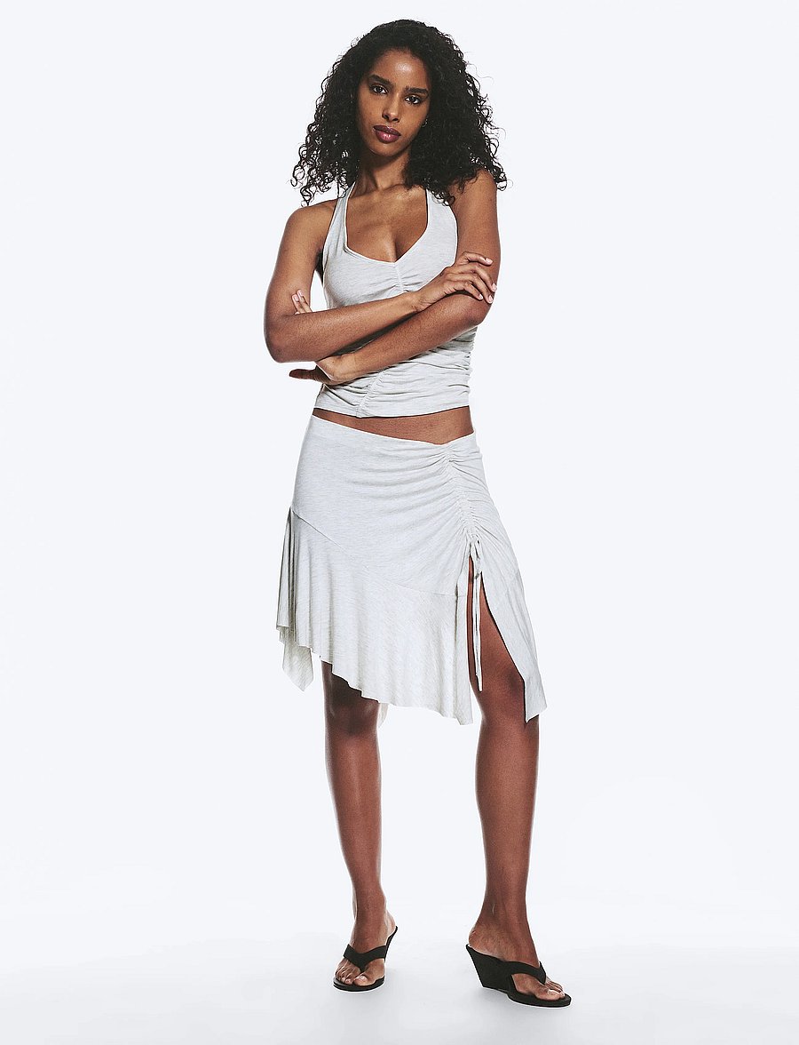 Monki - Asymmetrical Midi Skirt - midi-röcke - grey melange dusty light - 0