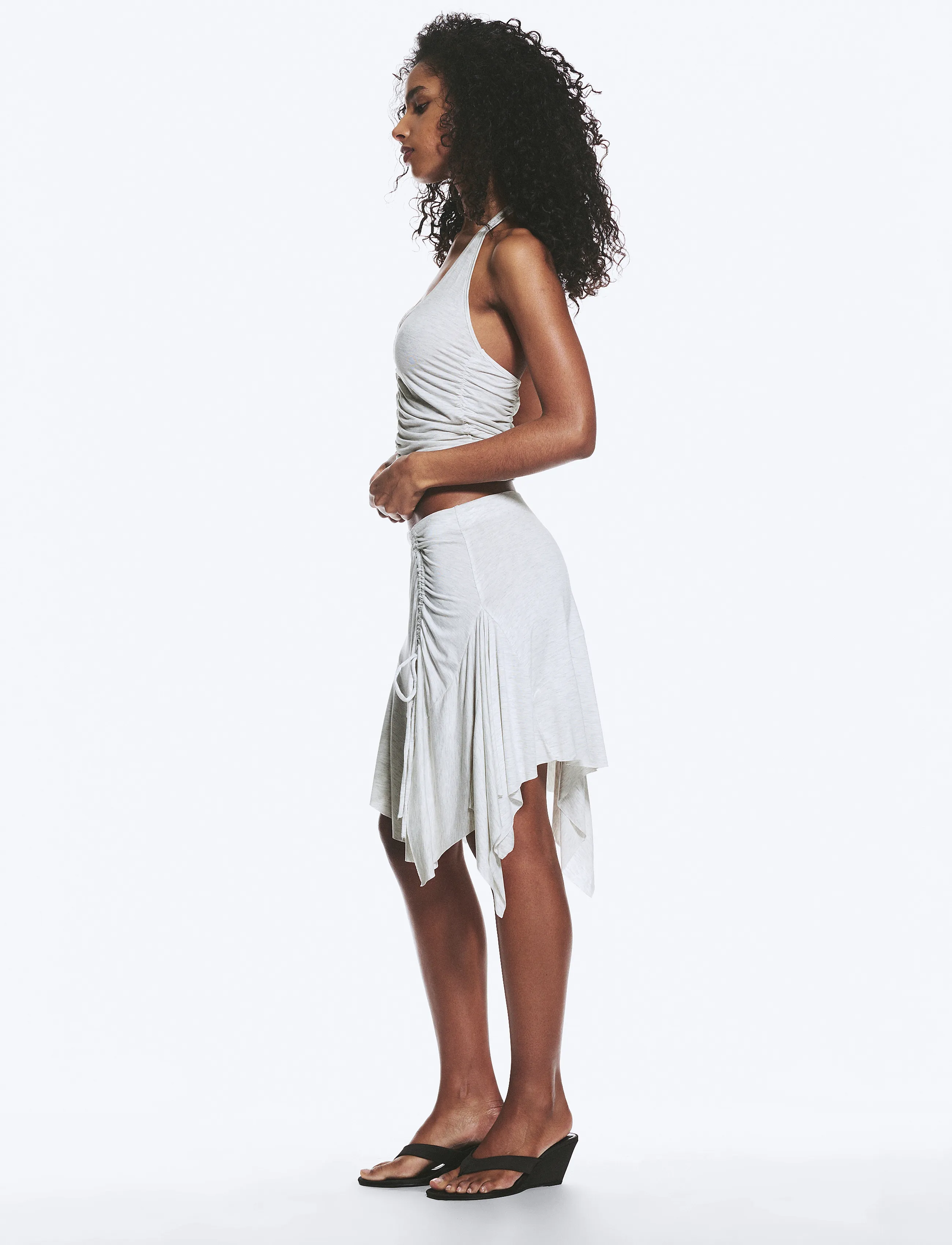 Monki - Asymmetrical Midi Skirt - midi kjolar - grey melange dusty light - 4