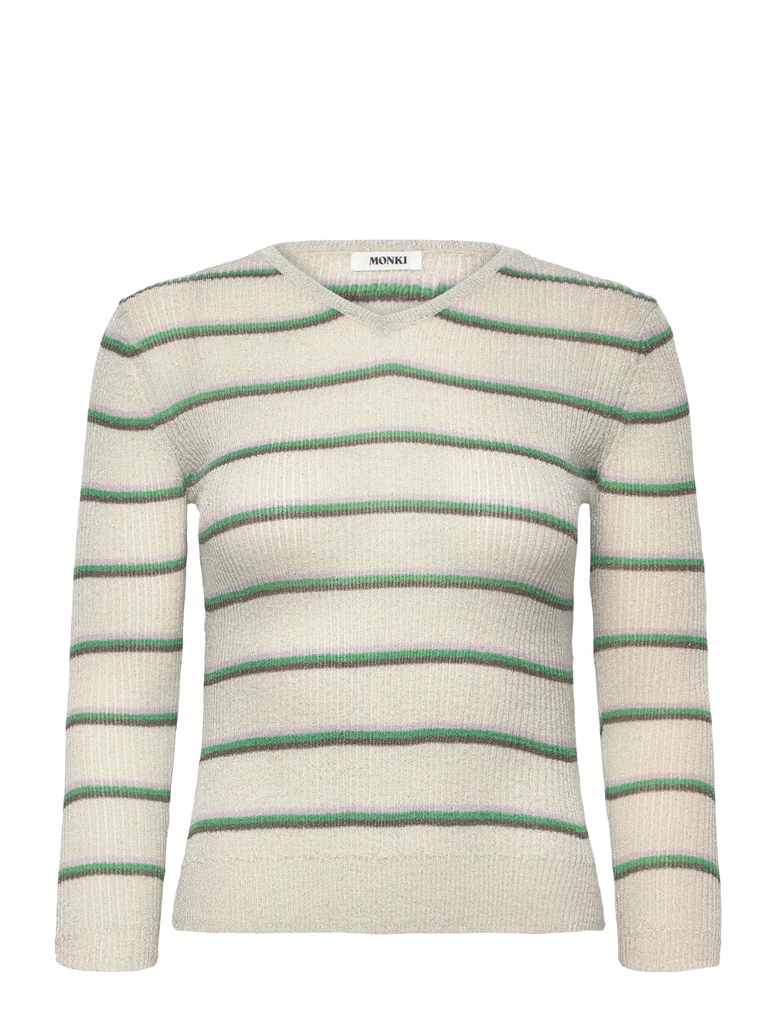 Monki Slim Knitted V-neck Sweater - Monki - GREY MEDIUM DUSTY / cream