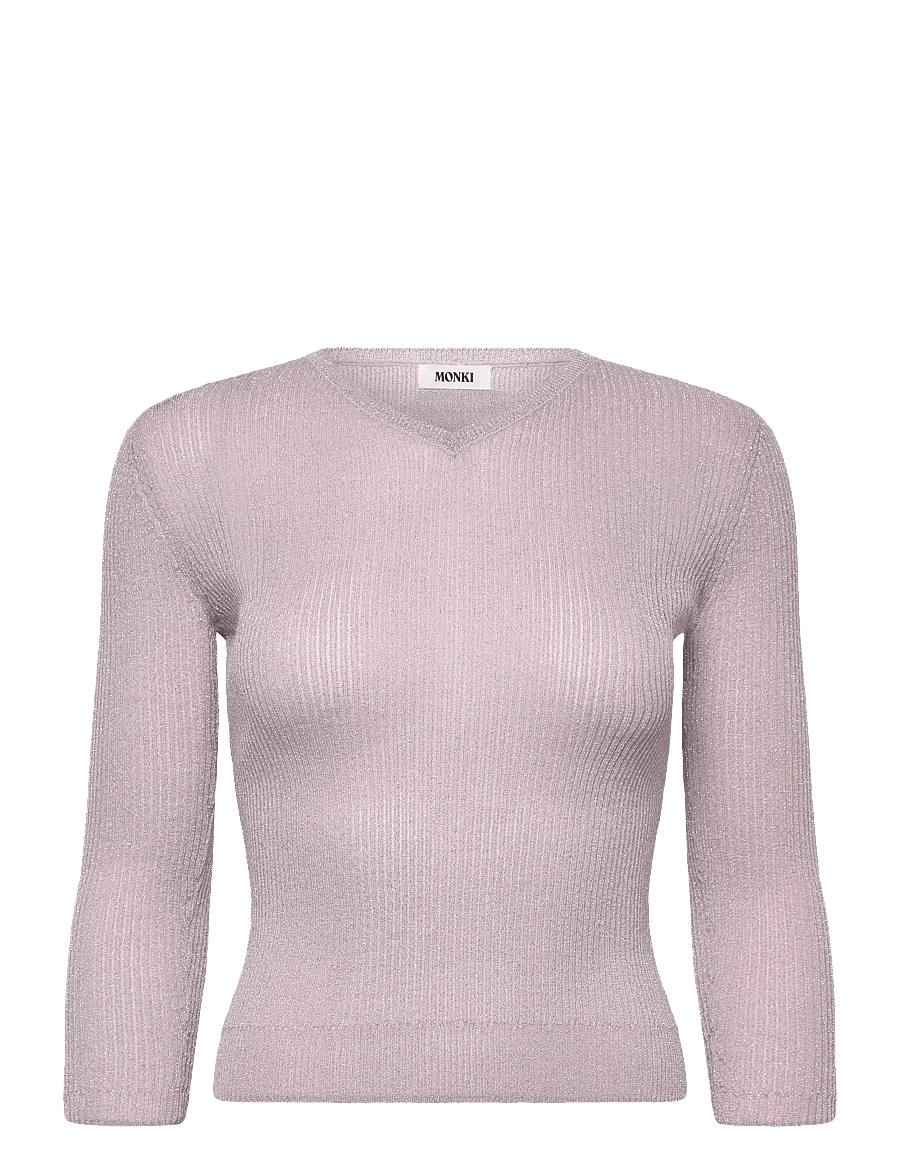 Monki - Slim Knitted V-neck Sweater - pullover - pink dusty light - 0