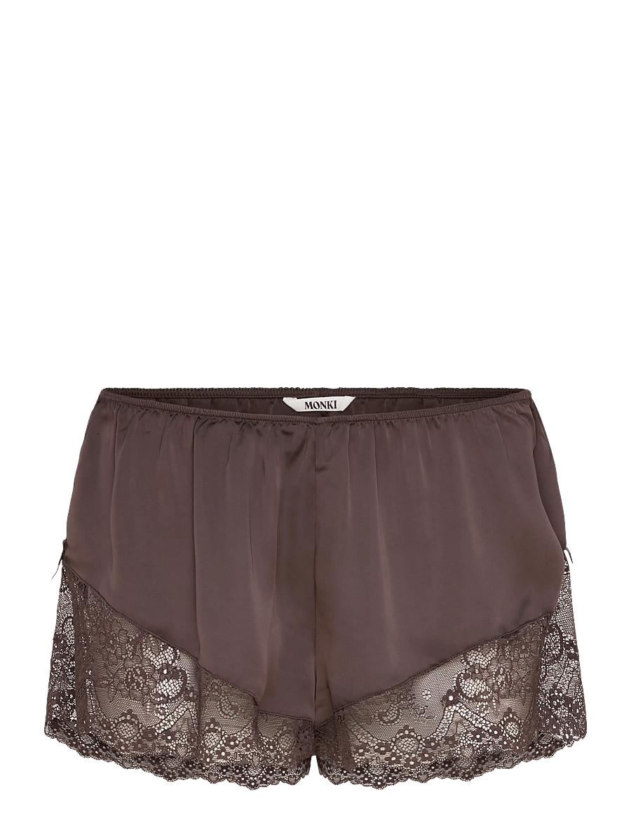 Monki - Short Satin Lace Shorts - shorts - brown dark - 1