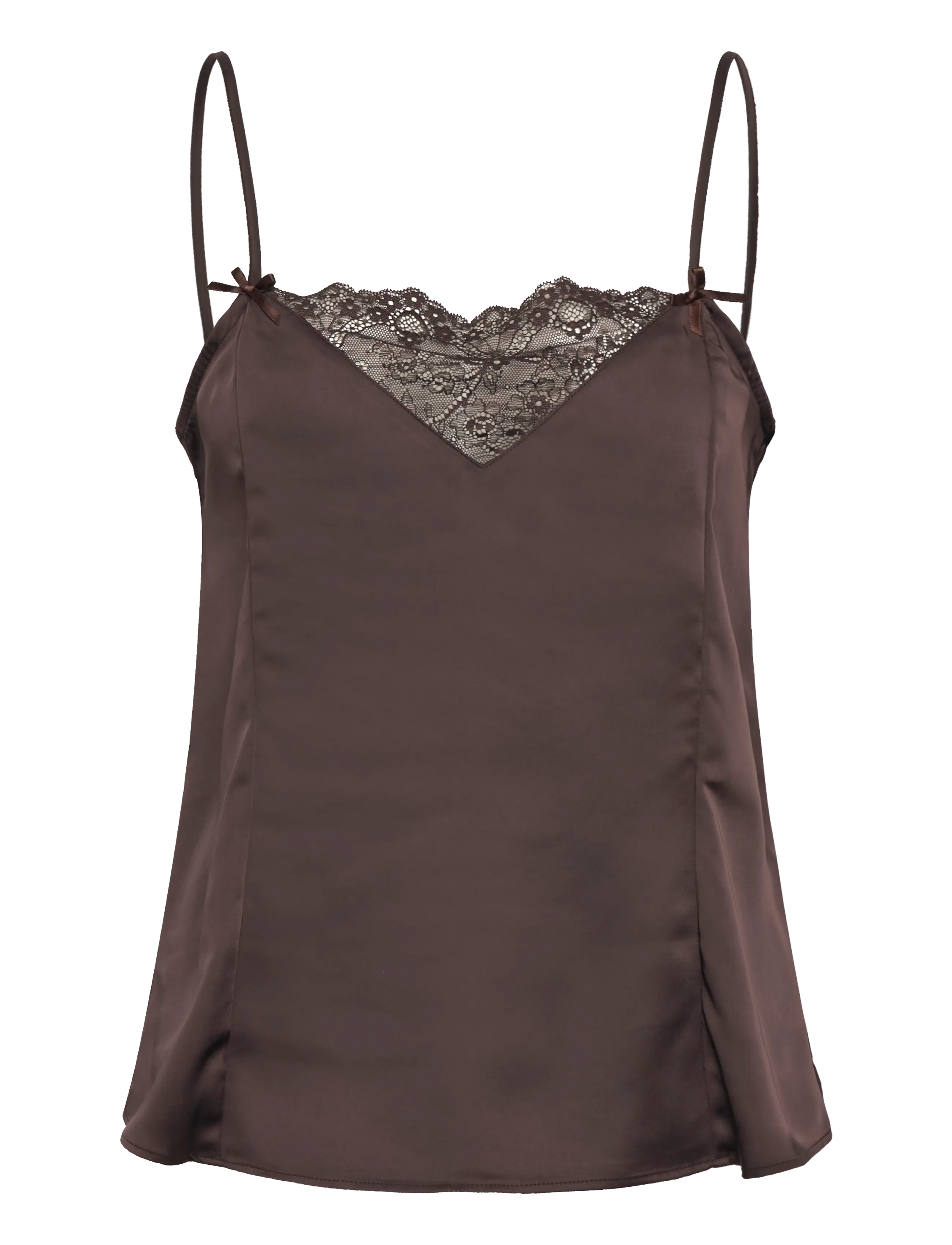 Monki Satin Lace Top, L, Brown, Nat- Og Loungewear > Toppe, Dame