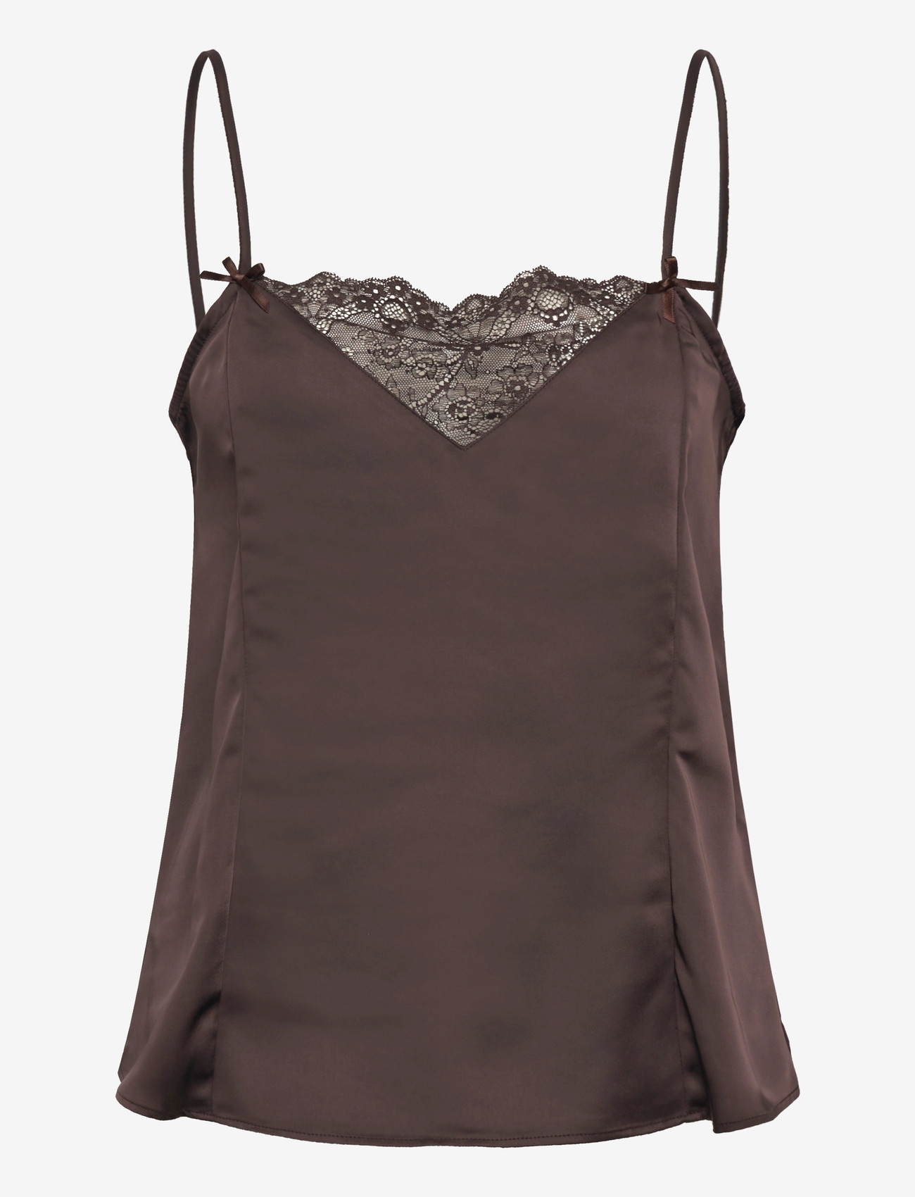 Monki - Satin Lace Top - oberteile - brown dark - 0