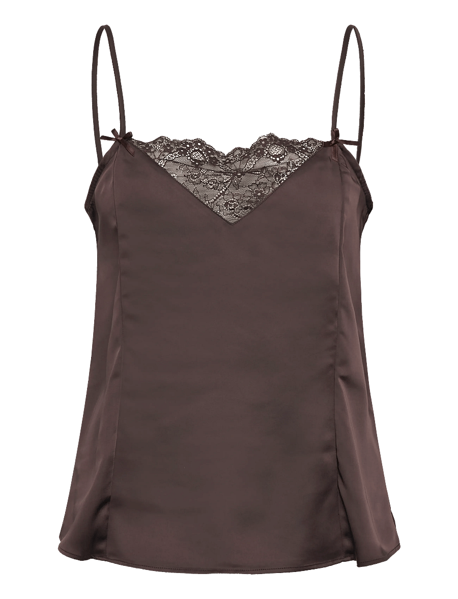 Monki - Satin Lace Top - tops - brown dark - 0