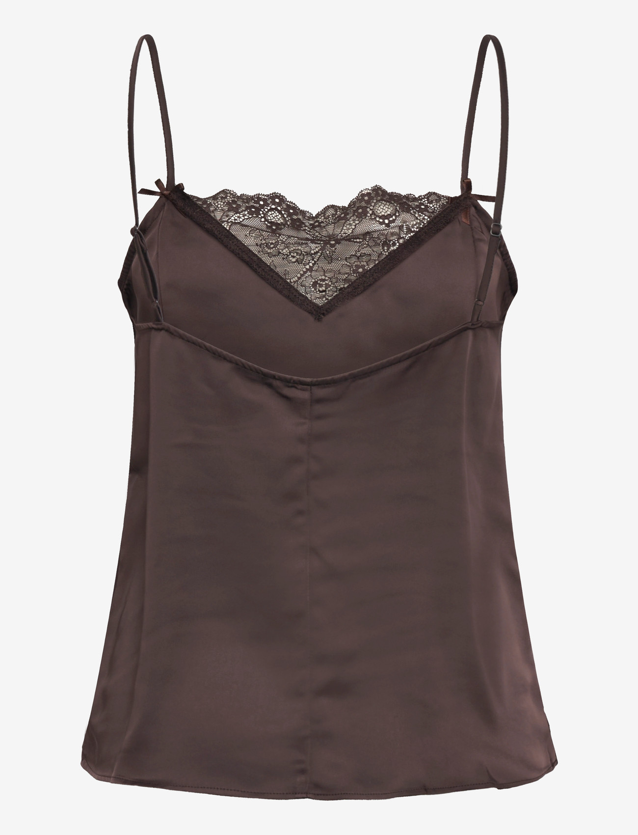 Monki - Satin Lace Top - oberteile - brown dark - 1
