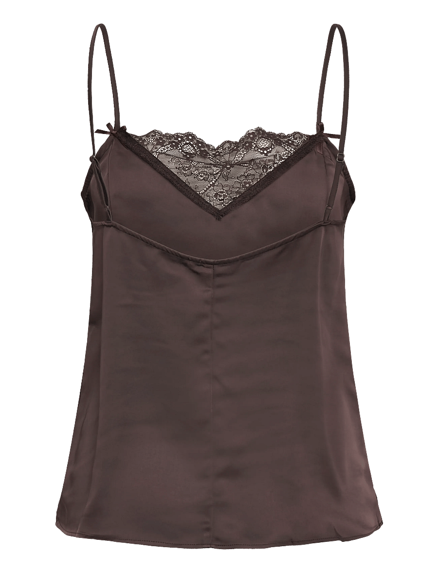 Monki - Satin Lace Top - tops - brown dark - 1