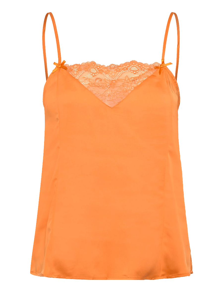 Monki - Satin Lace Top - tops - orange medium - 0