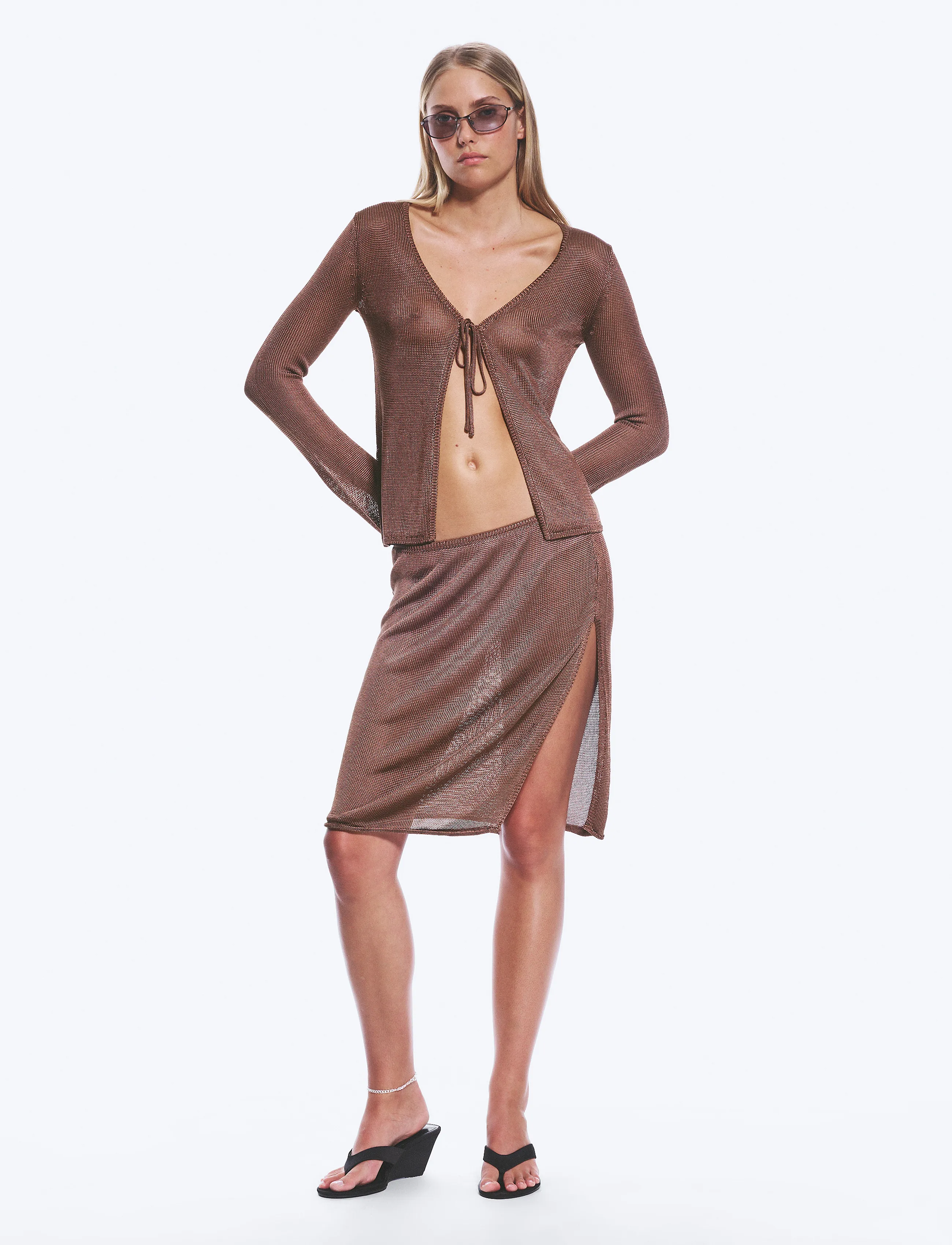 Monki Mid Rise Knitted Midi Skirt - Kootud seelikud - BROWN MEDIUM DUSTY / brown