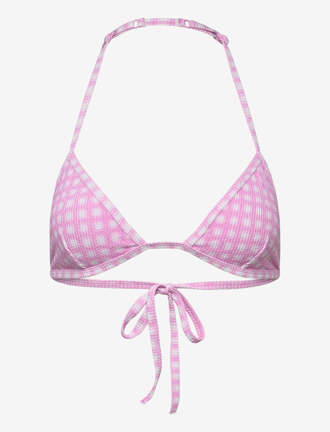 Monki - Halterneck Triangle seersucker Bikini Top - dreieck-bikini-oberteile - pink medium - 0