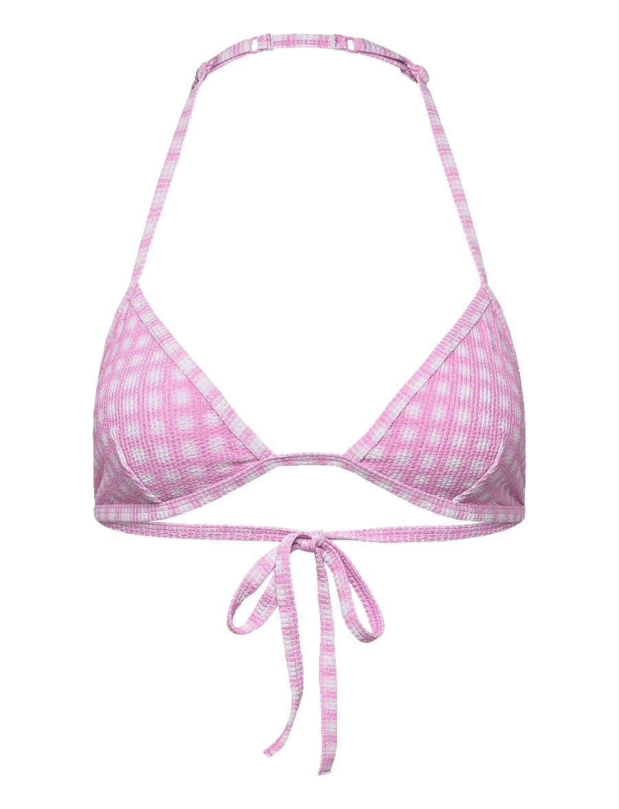 Monki - Halterneck Triangle seersucker Bikini Top - triangle bikinis - pink medium - 0
