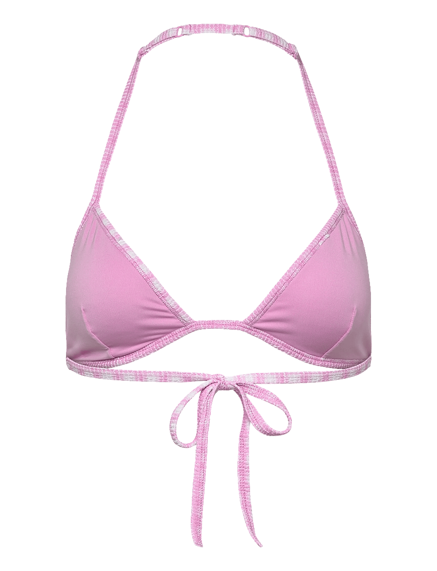 Monki - Halterneck Triangle seersucker Bikini Top - triangle bikinis - pink medium - 1
