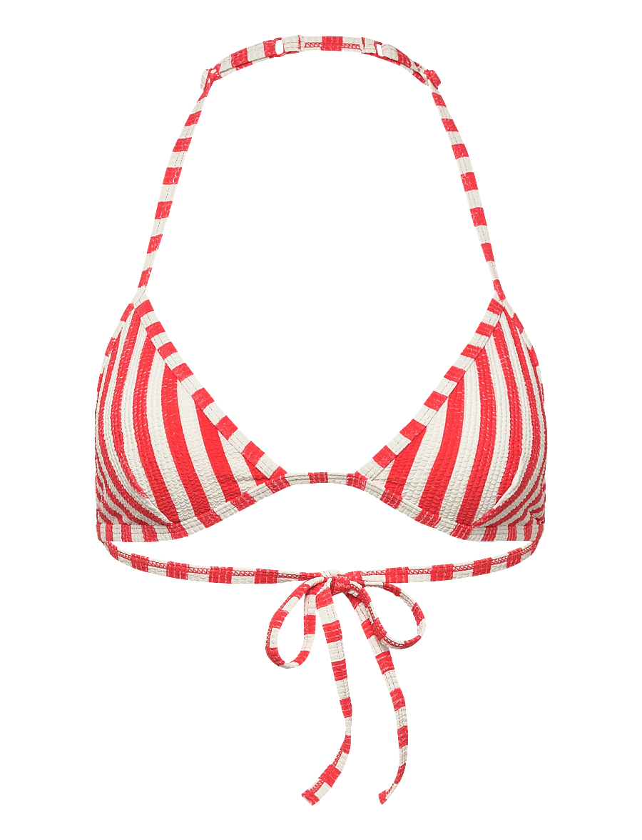 Monki - Halterneck Triangle seersucker Bikini Top - triangle bikinis - red bright - 0