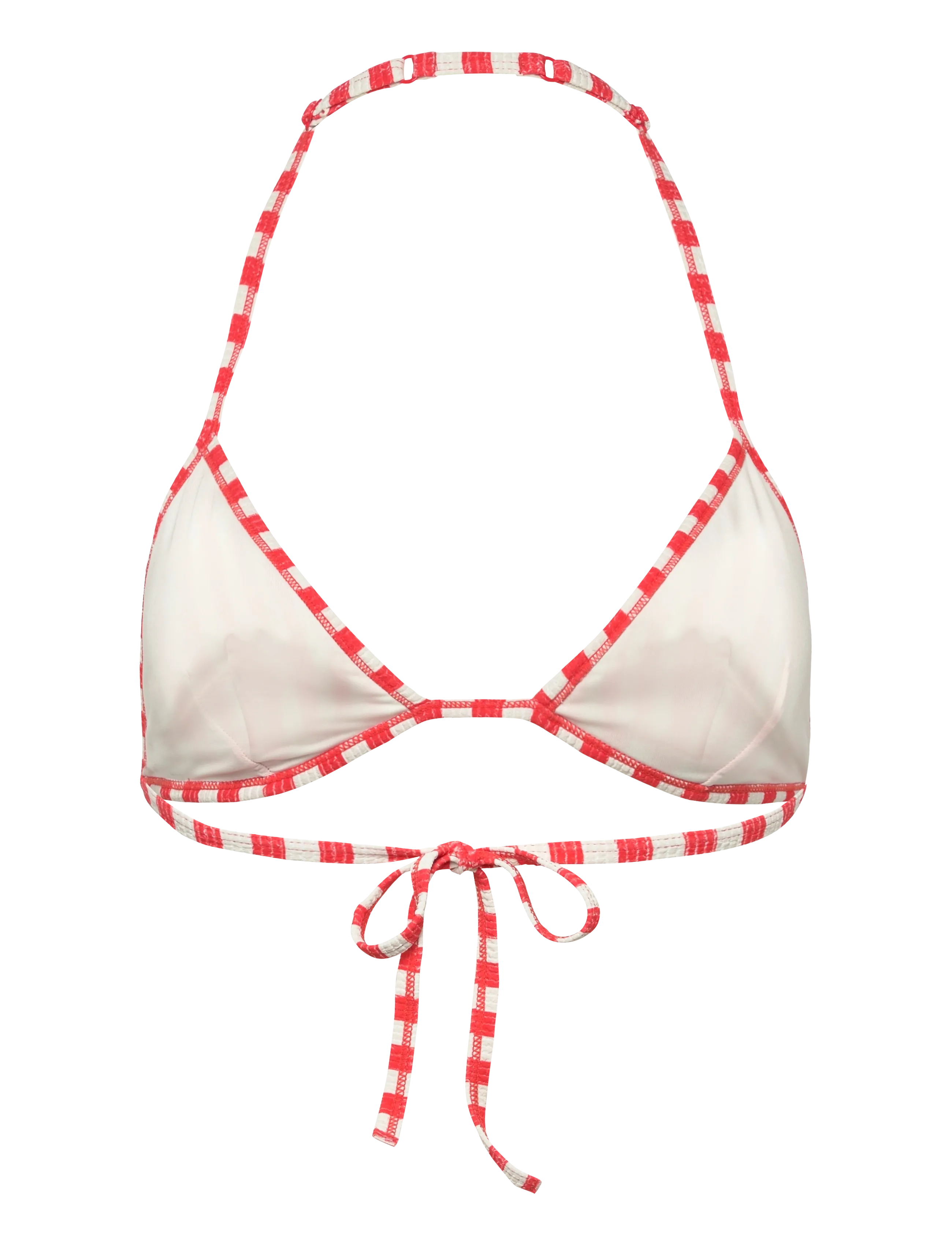 Monki - Halterneck Triangle seersucker Bikini Top - trikampio formos bikinio liemenėlės - red bright - 1