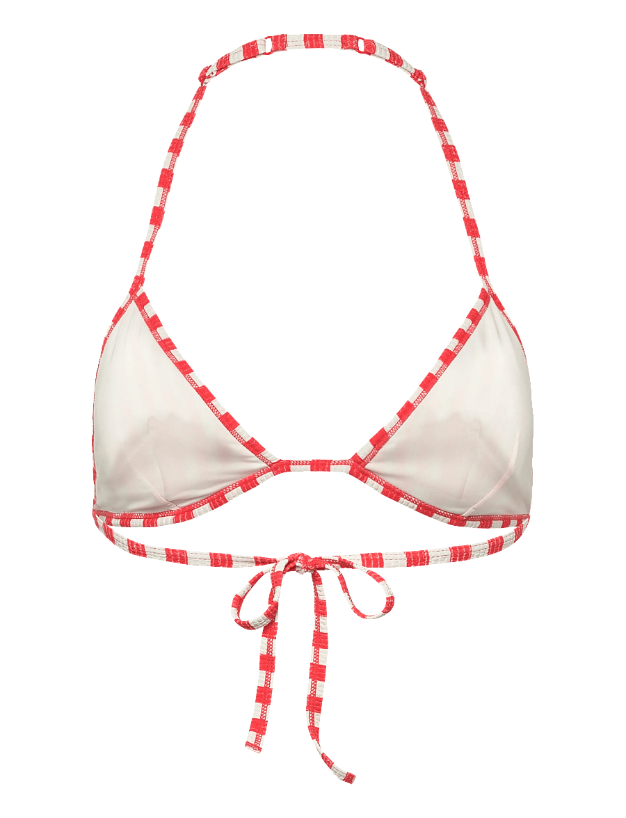 Monki - Halterneck Triangle seersucker Bikini Top - triangle bikinis - red bright - 1