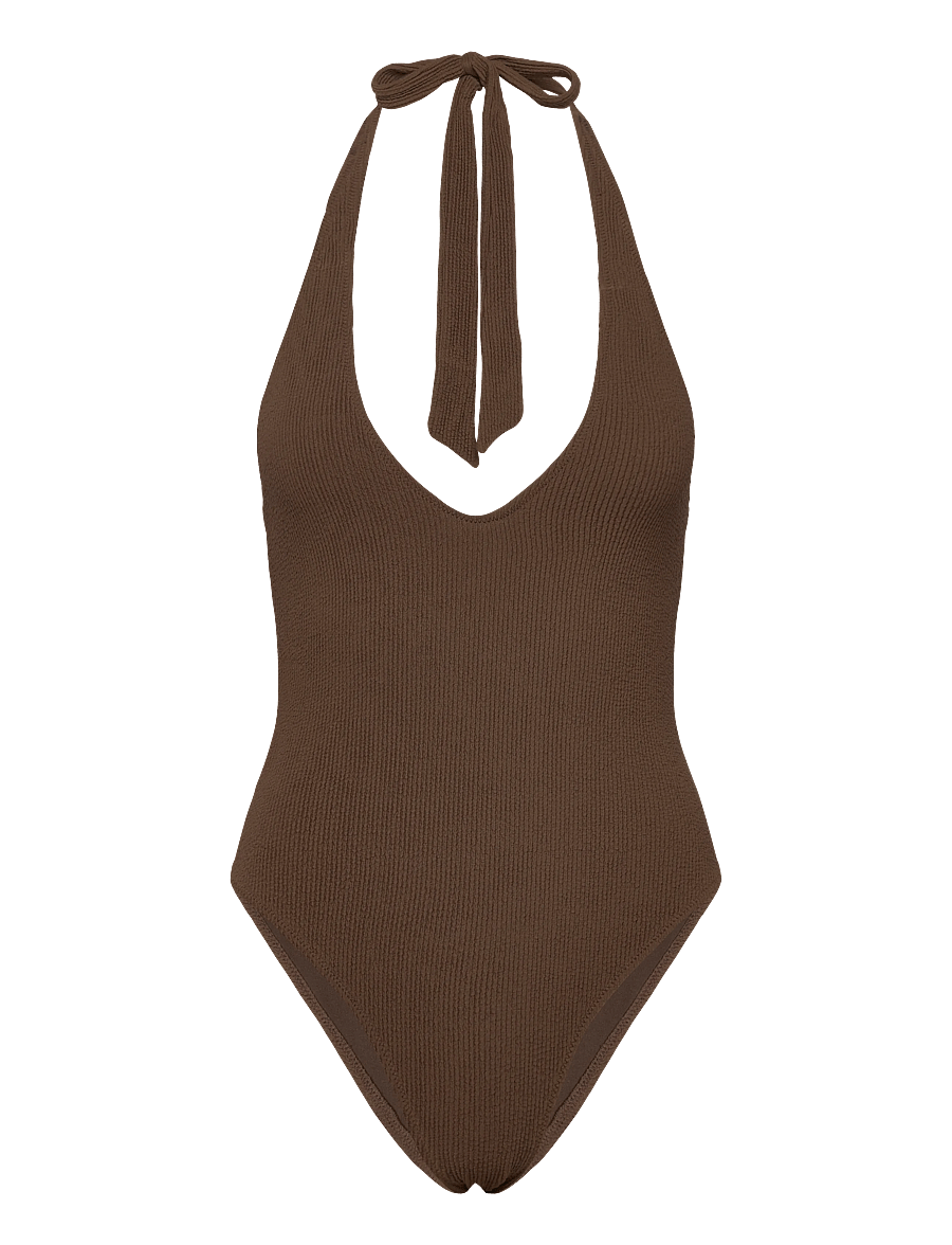 Monki - Seersucker Swimsuit - badeanzüge - brown dark - 0