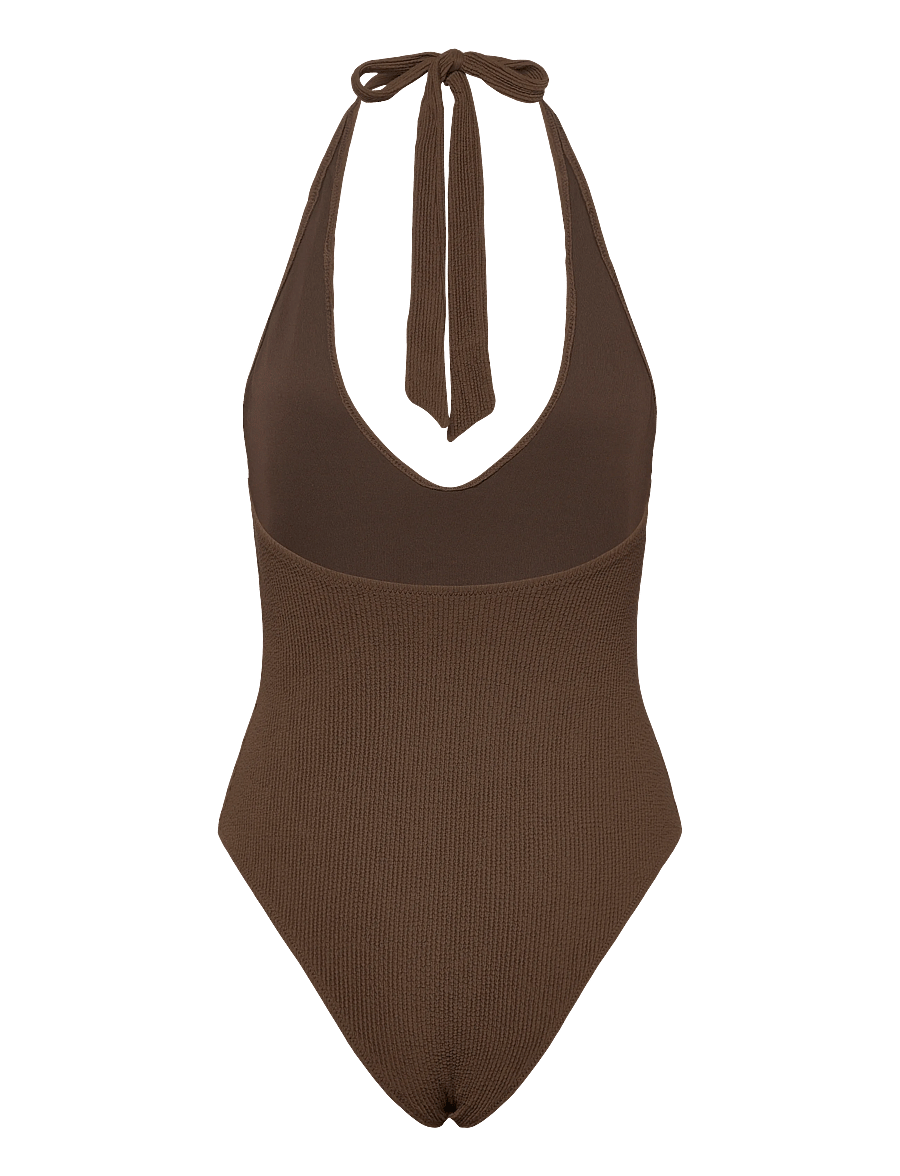 Monki - Seersucker Swimsuit - badeanzüge - brown dark - 1