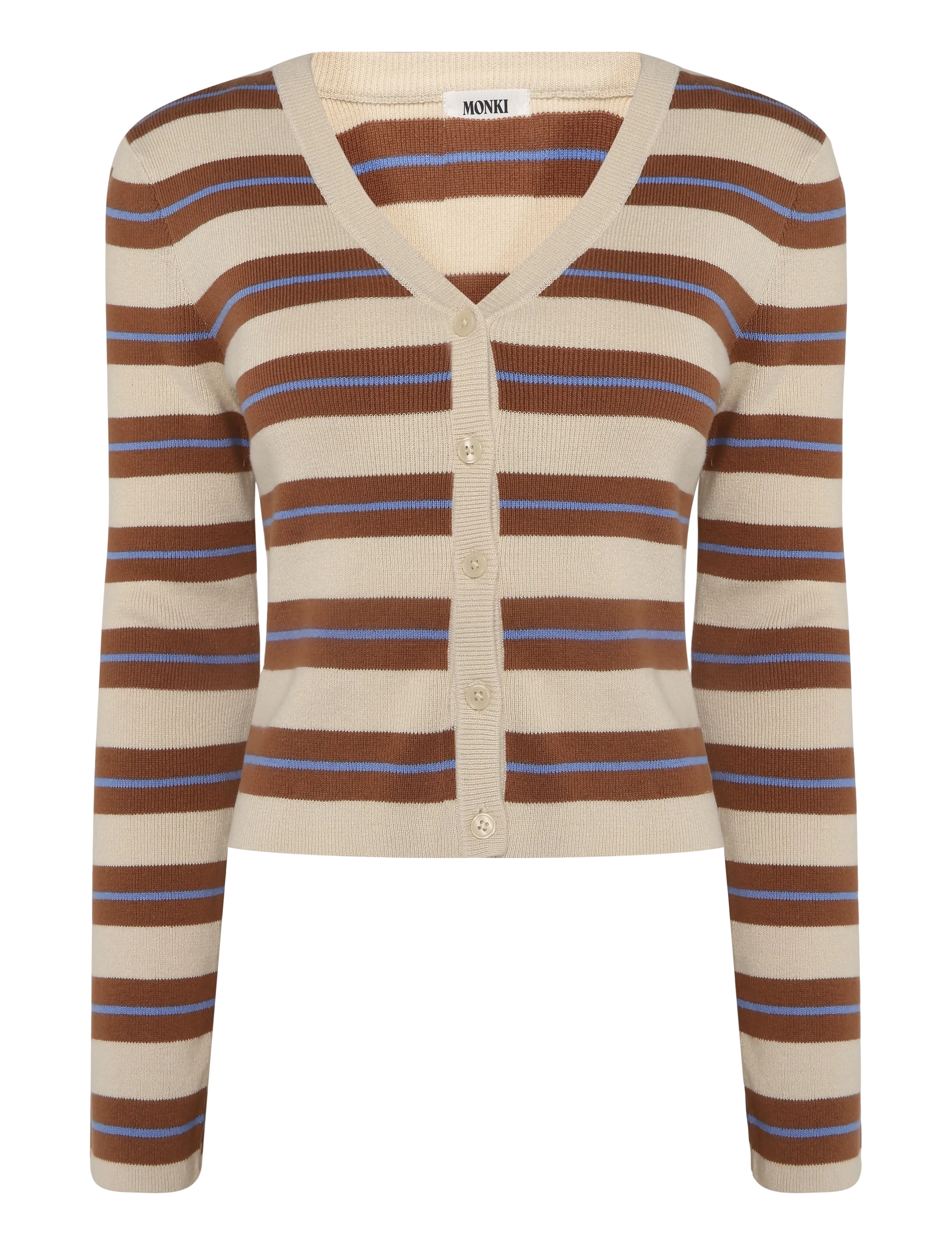 Monki Cropped Knitted V-neck Cardigan - Monki - BROWN MEDIUM DUSTY / brown