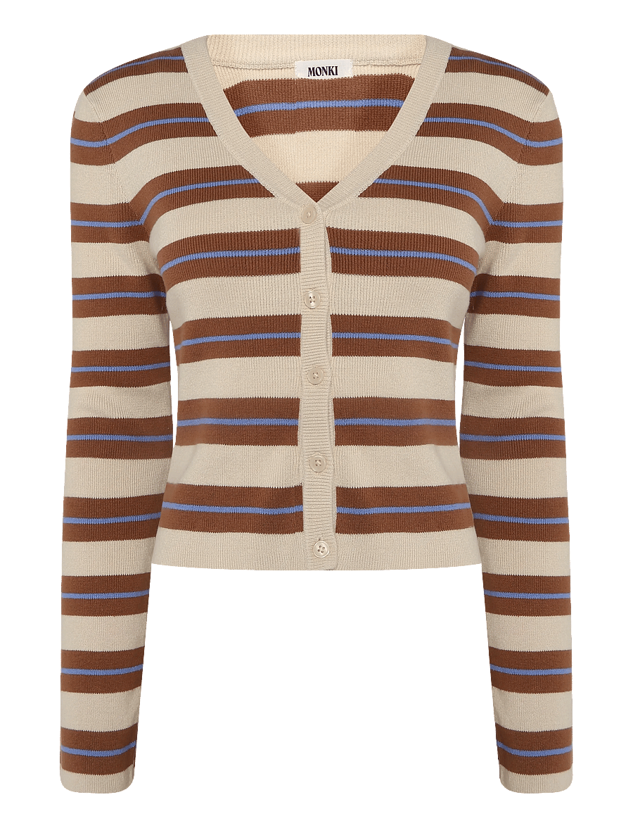 Monki - Cropped Knitted V-neck Cardigan - lühikesed topid - brown medium dusty - 0