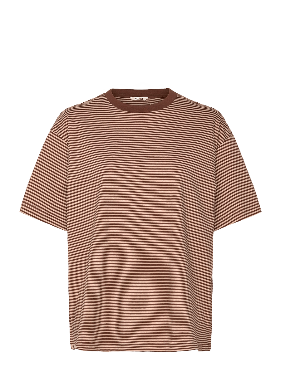 Monki - Short-Sleeved Cotton T-shirt - t-shirts - brown dark - 0