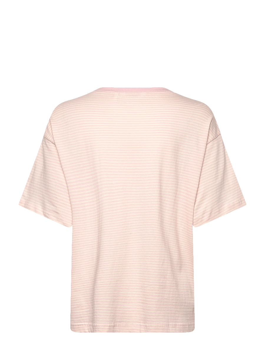 Monki - Short-Sleeved Cotton T-shirt - t-shirts - pink stripe - 1
