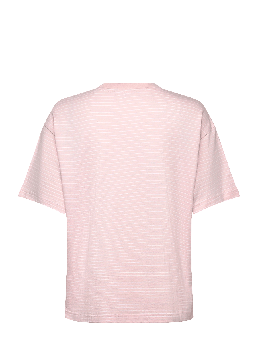 Monki - Short-Sleeved Cotton T-shirt - t-shirts - pink/white stripe - 1